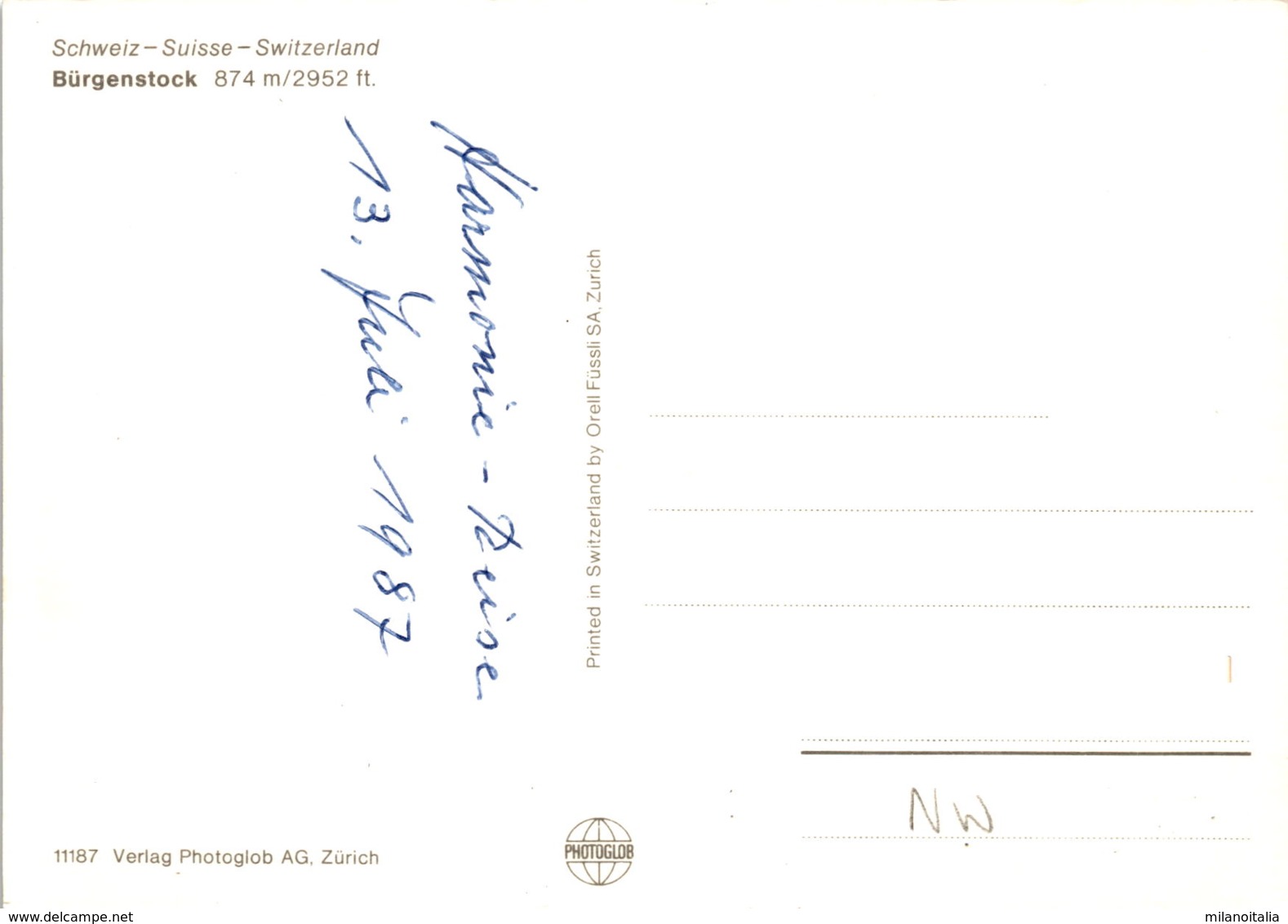 Bürgenstock 874 M (11187) * 13. 7. 1987 - Sonstige & Ohne Zuordnung