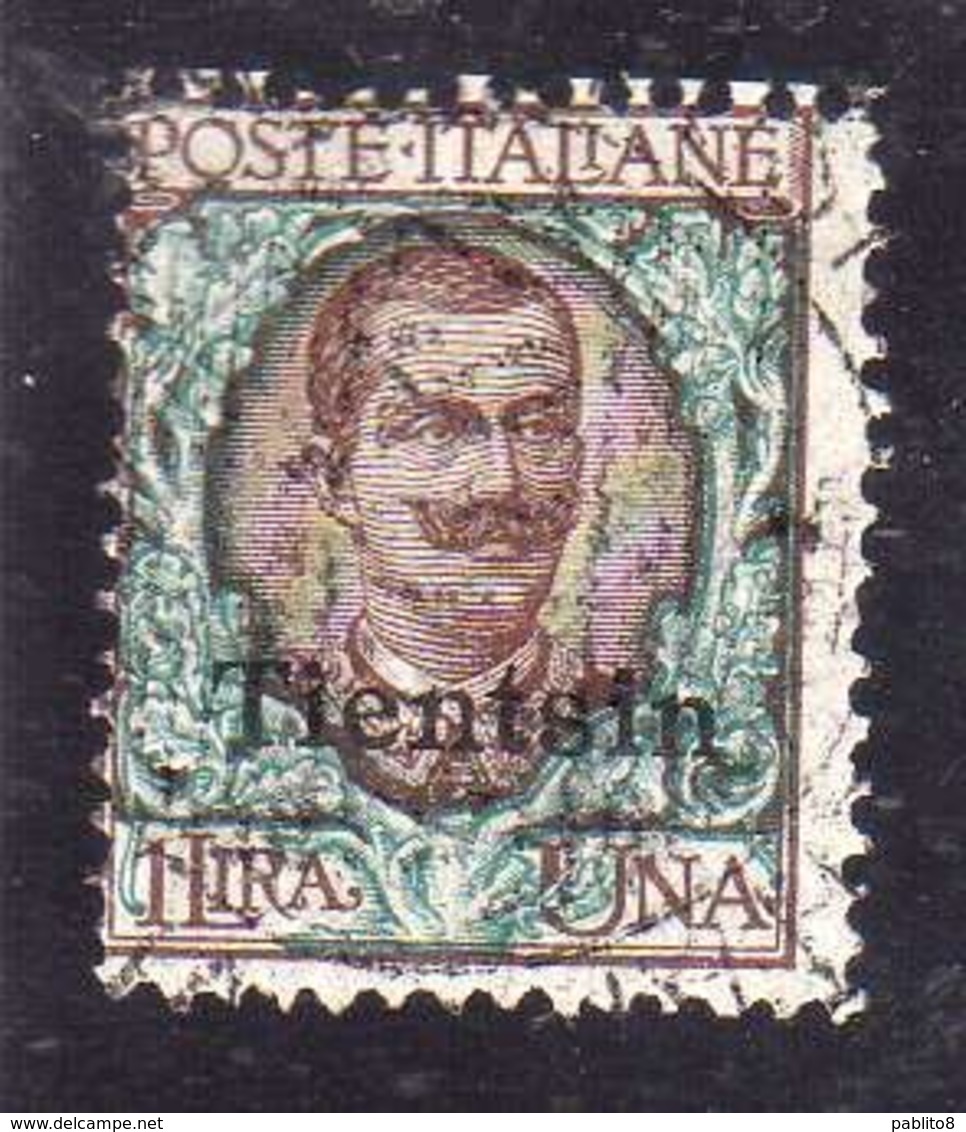 TIENTSIN  TIENSTIN 1917 - 1918 SOPRASTAMPATO D'ITALIA ITALY OVERPRINTED LIRE 1 LIRA USATO USED OBLITERE' - Tientsin