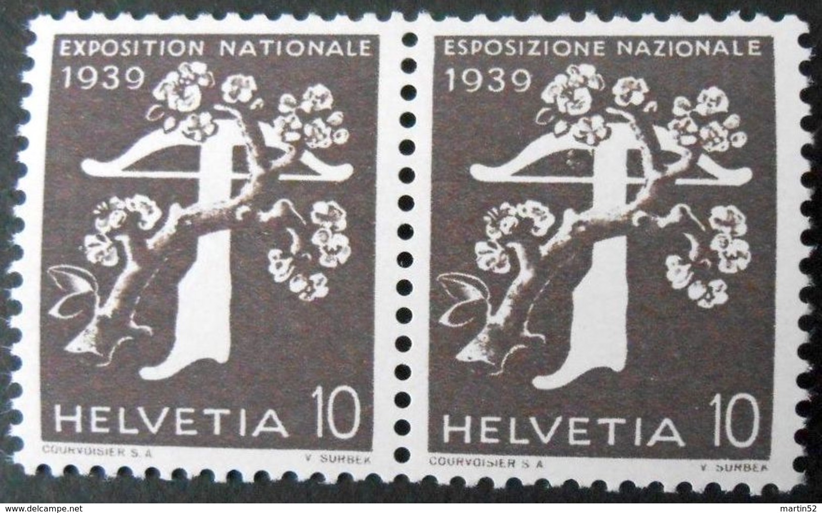 Schweiz Suisse 1939: Zu 233yR.01 (mit Nummer P1555) + 237yR = Paar Z26e Michel 349yR + 353y = W15 ** MNH (Zu CHF 22.00) - Coil Stamps