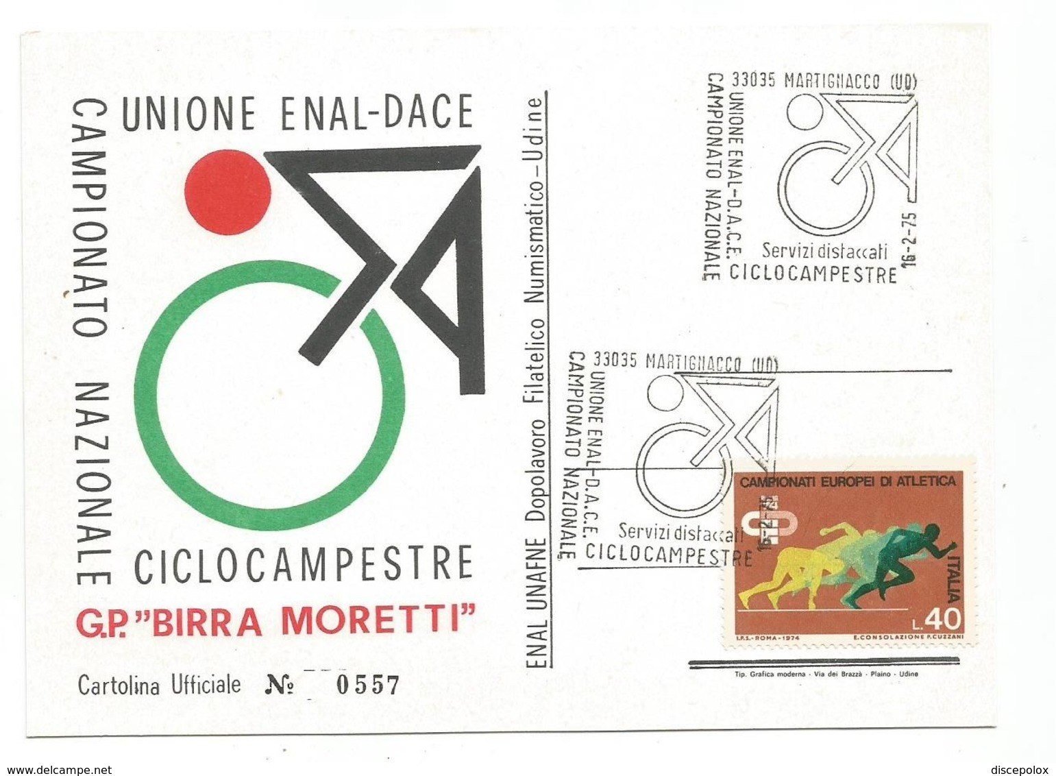 XW 2328 Martignacco (Udine) - Campionato Nazionale Ciclocampestre Enal Dace 1975 - Annullo Commemorativo - Otros & Sin Clasificación