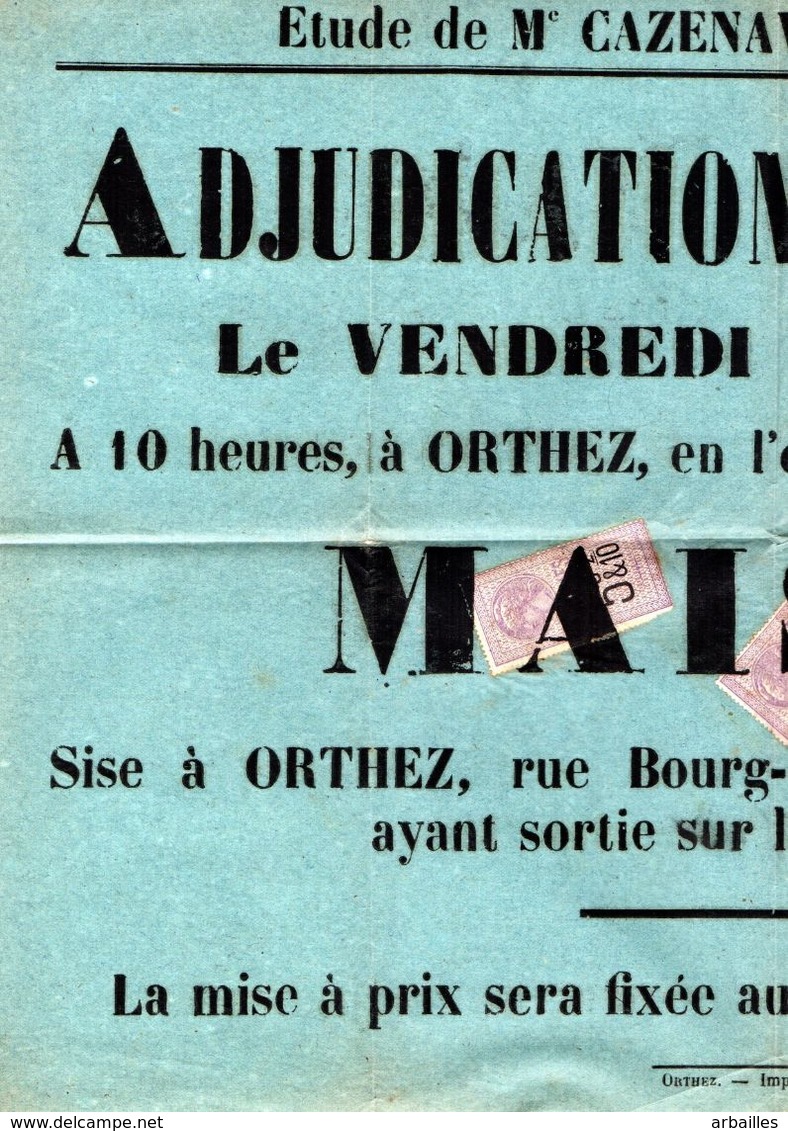 Orthez. Affichette Pour Adjudication Volontaire. Maison Rue Bourg Vieux. 1921. - Decrees & Laws