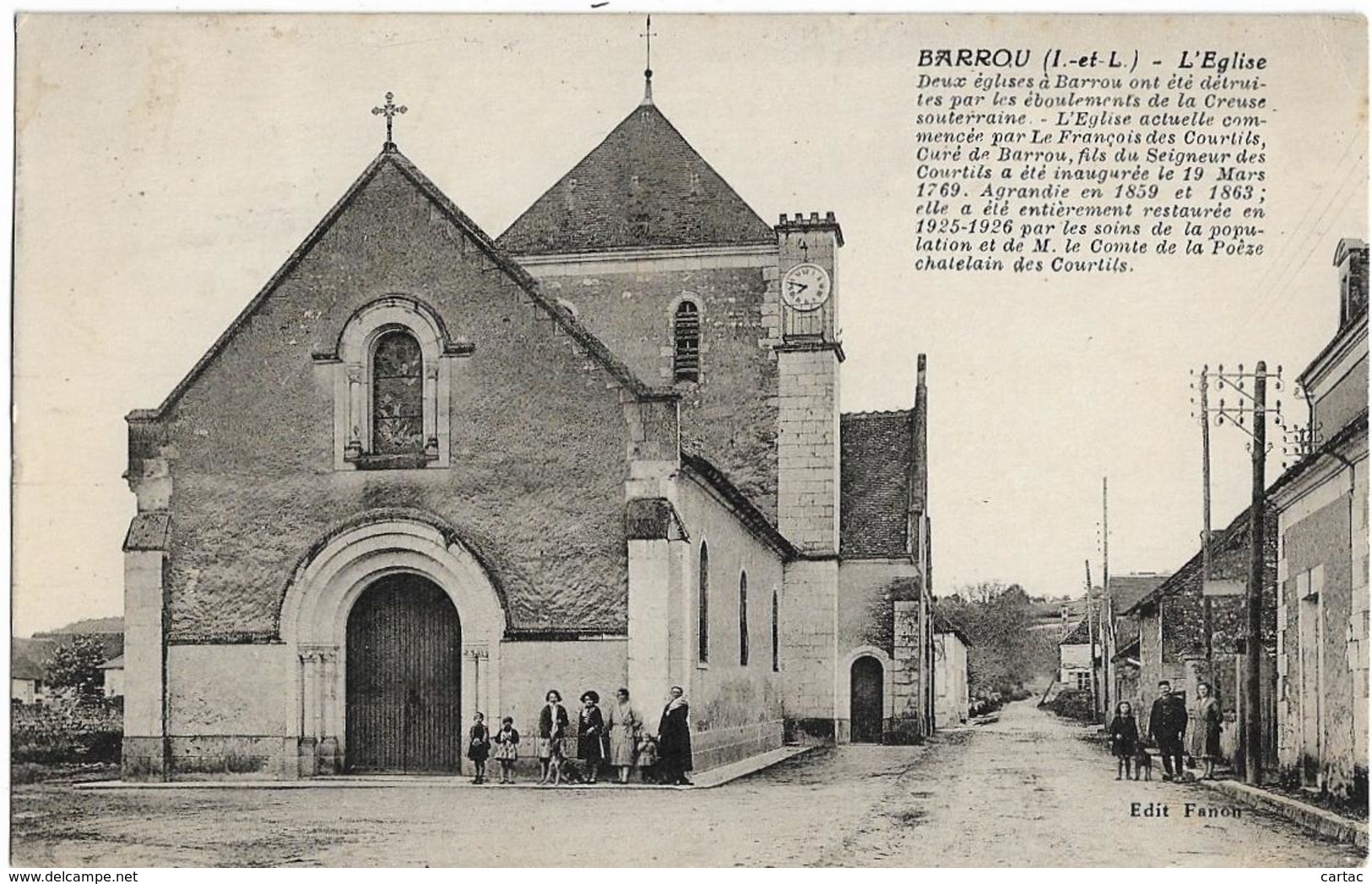 D37 - BARROU - L'EGLISE -Plusieurs Personnes Et Enfants - DEUX EGLISES A BARROU ONT ETE DETRUITES PAR LES EBOULEMENTS .. - Sonstige & Ohne Zuordnung