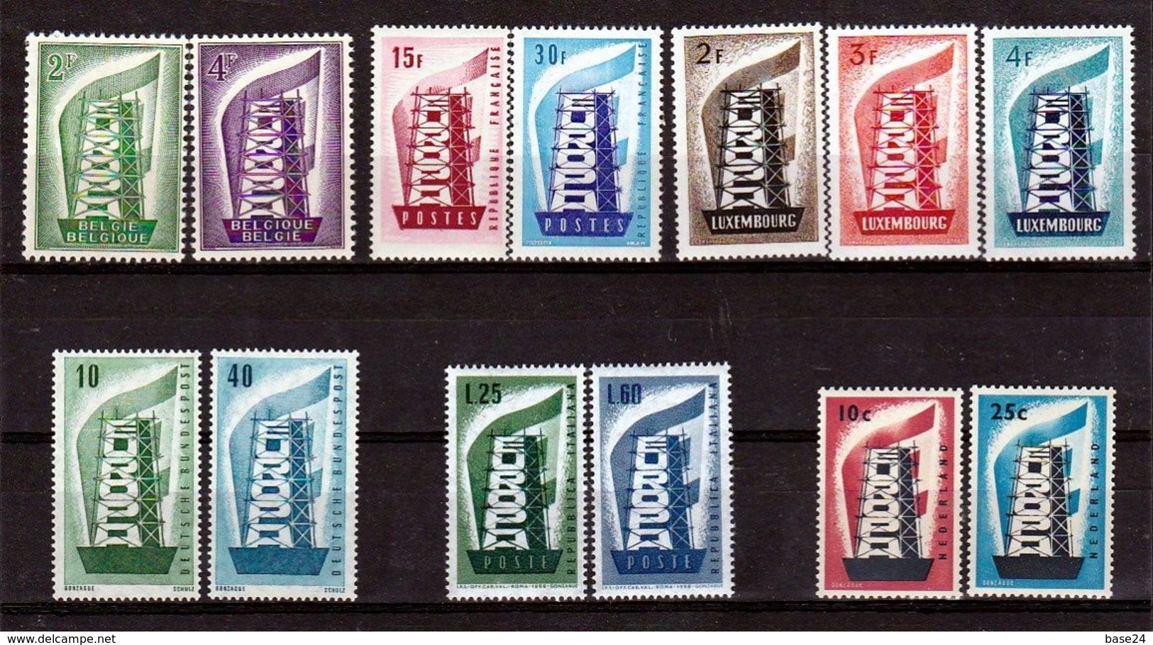 1956 EUROPA CEPT EUROPE  ANNATA  YEAR 6 Paesi (13 Valori) MNH** TORRE TOWER - Volledig Jaar