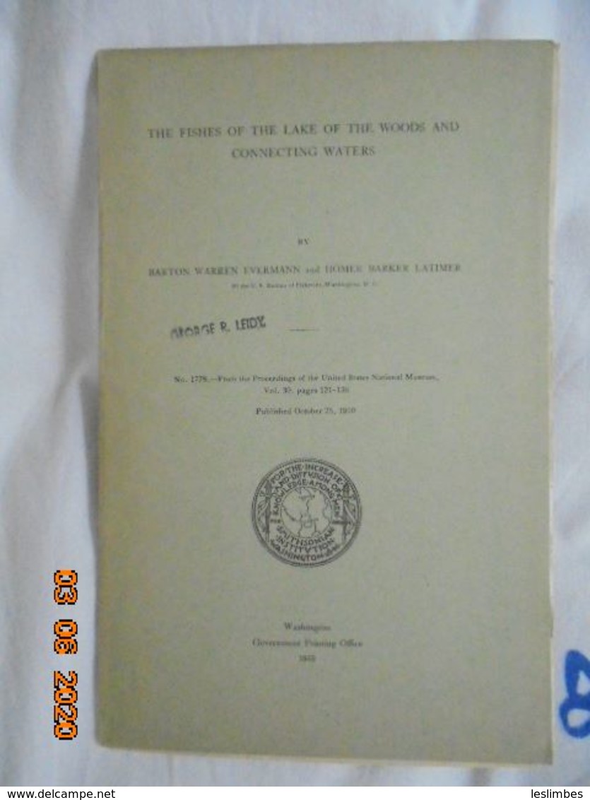 Fishes Of The Lake Of The Woods And Connecting Waters No. 1778 From The Proceedings Of The US National Museum, Vol. 39 - Ecology, Environment