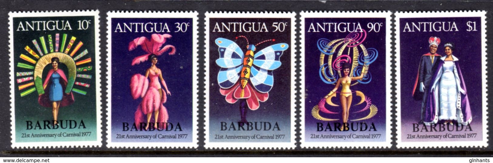 BARBUDA - 1977 CARNIVAL ANNIVERSARY SET (5V) FINE MNH ** SG 339-343 - Barbuda (...-1981)