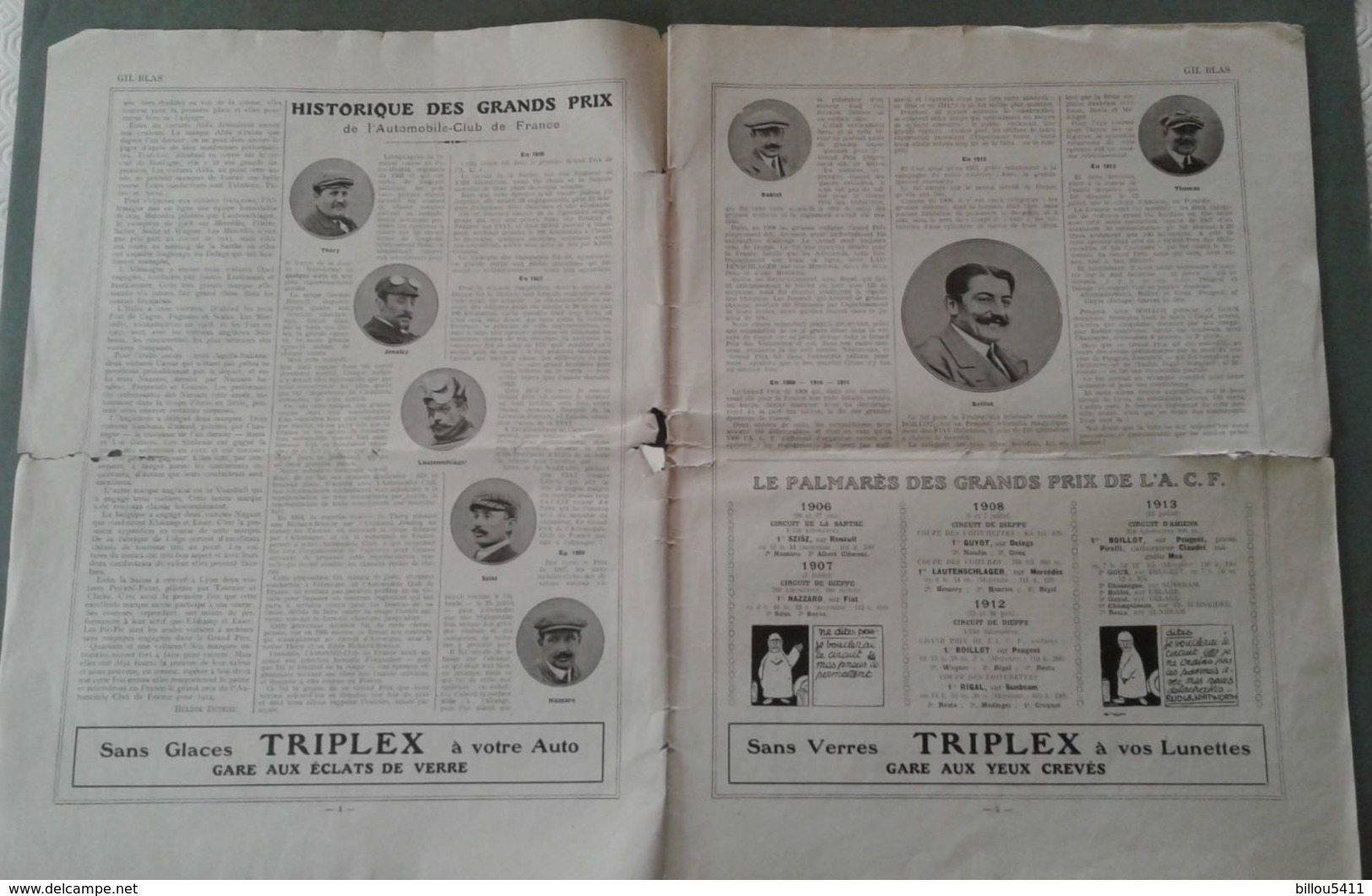 Document Sur L'automobile Peugeot Delage"Grand Prix De L'ACF 1914 "Circuit De Lyon ; Photo Des Pilotes ; Pub MAGGI - 1900 - 1949