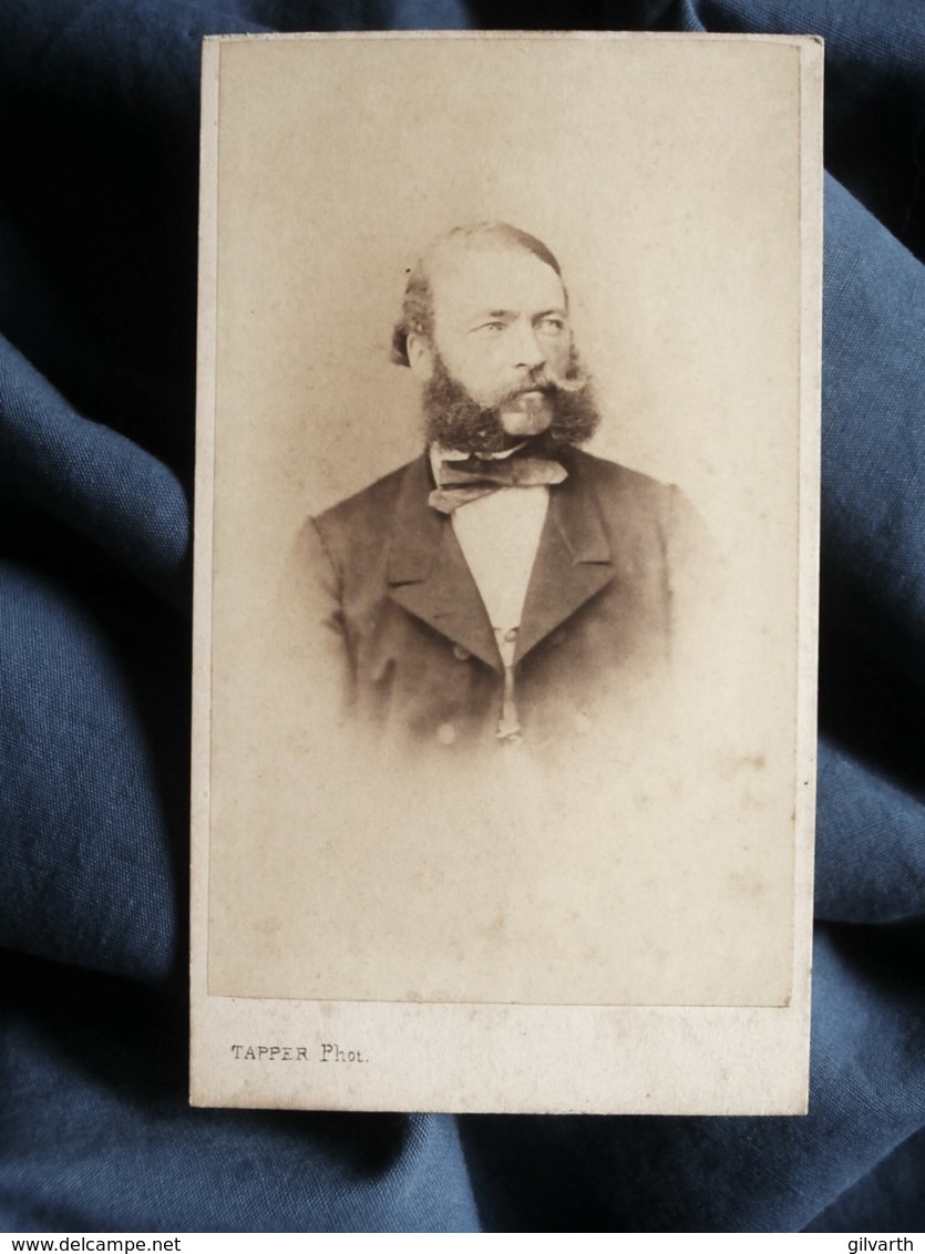 Photo CDV Tapper à St Servan - Second Empire Portrait Homme Aux Favoris, Circa 1865 L505 - Antiche (ante 1900)