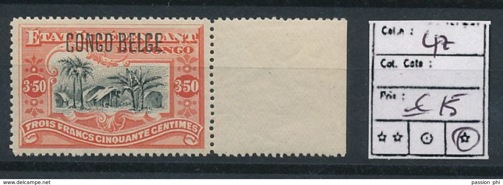 BELGIAN CONGO 1909 ISSUE TYPO. COB 47 LH - Nuovi