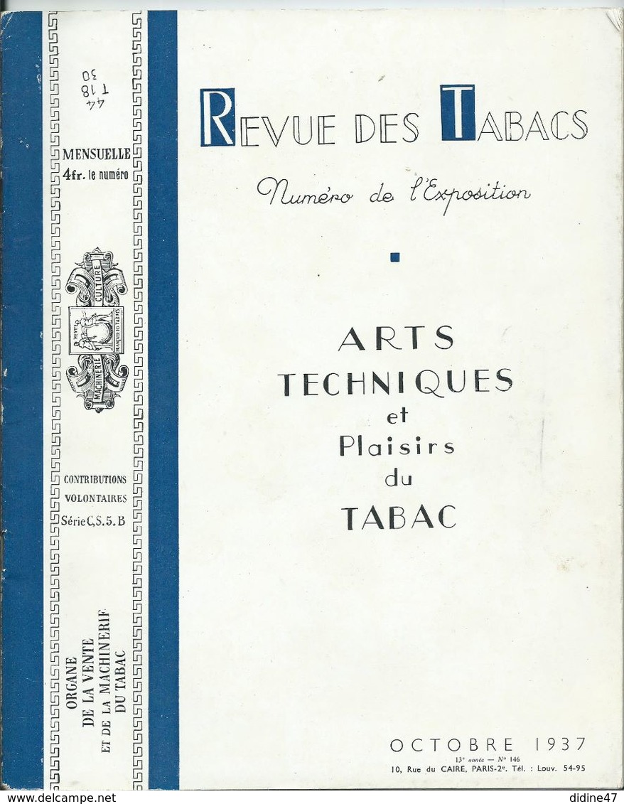 REVUE DES TABACS - Octobre 1937 - Nombreuses Publicités à L'intérieur - Books