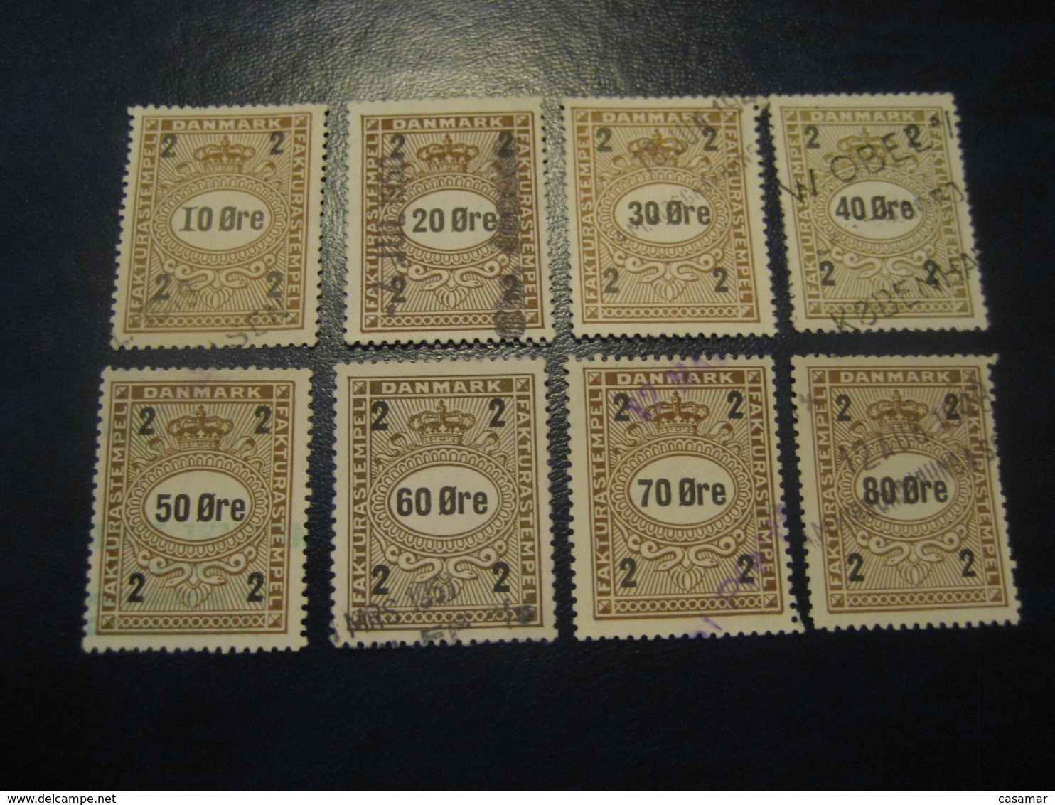 FAKTURASTEMPEL  (2 / 10 Ore To 80 Ore ) 8 Fiscal Tax Revenue Postage Due Official DENMARK - Fiscali