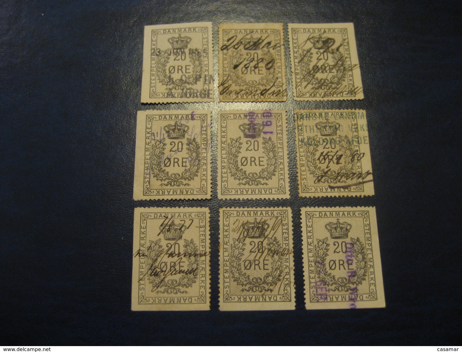 STEMPELMAERKE 20 Ore 9 Different Perforated / Imperforated Sides Fiscal Tax Revenue Postage Due Official DENMARK - Fiscali