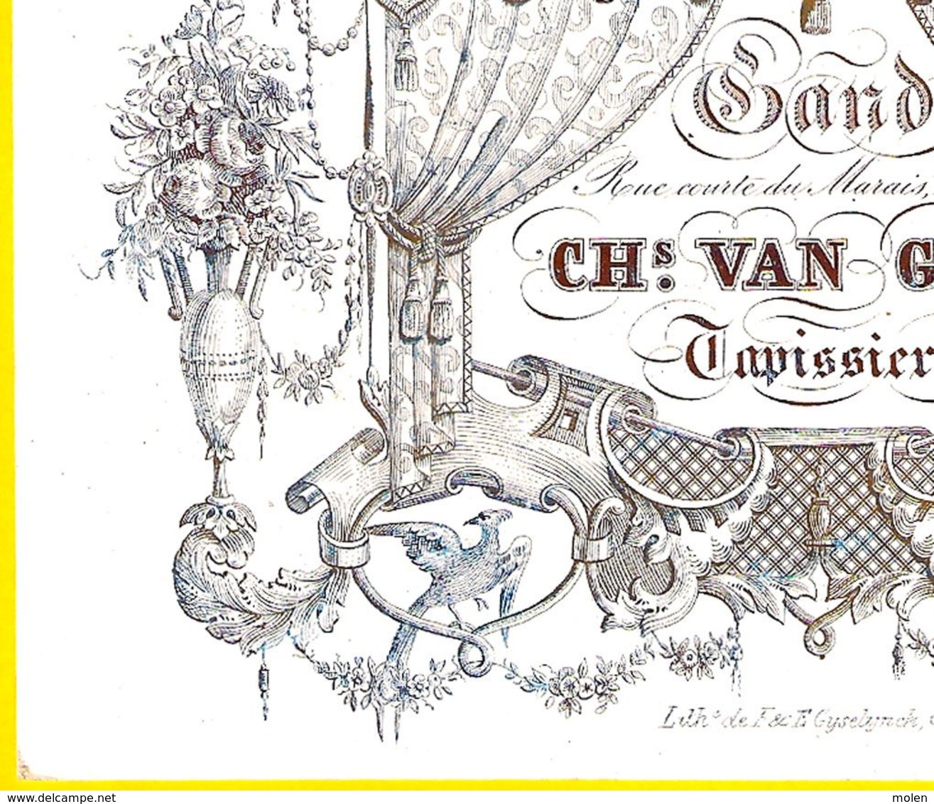 Ca1850 GENT TOP PORSELEINKAART TAPISSIER VAN GEEN MAGASIN LITHO METIER ENTREPRENEUR CARTE PORCELAINE Porceleinkaart P181 - Gent