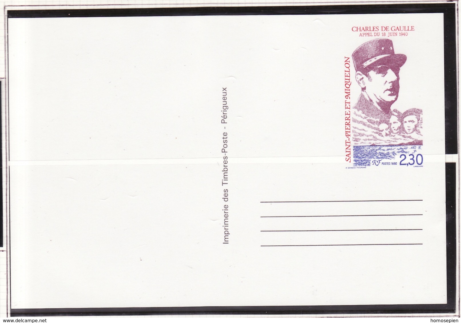 Saint Pierre & Miquelon Entier Postal 1990 Y&T N°EP30CP - Michel N°GZS521 *** - 2,30f Charles De Gaulle - Postal Stationery