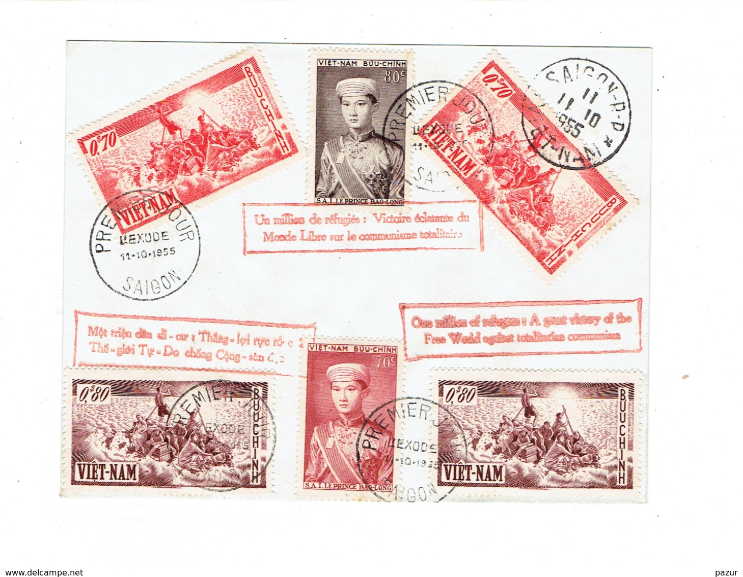 FDC VIET NAM SUD - L'EXODE 1955 - TP N° 23/24 - 32/33 - ENVELOPPE Ier JOUR 11/10/1955 - TTB - Viêt-Nam