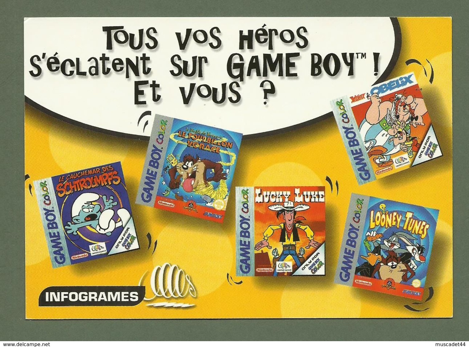 CARTE POSTALE TOUS VOS HEROS S ECLATENT SUR GAME BOY SCHTROUMPFS LUCKY LUKE ASTERIX OBELIX LOONEY TUNES - Comics