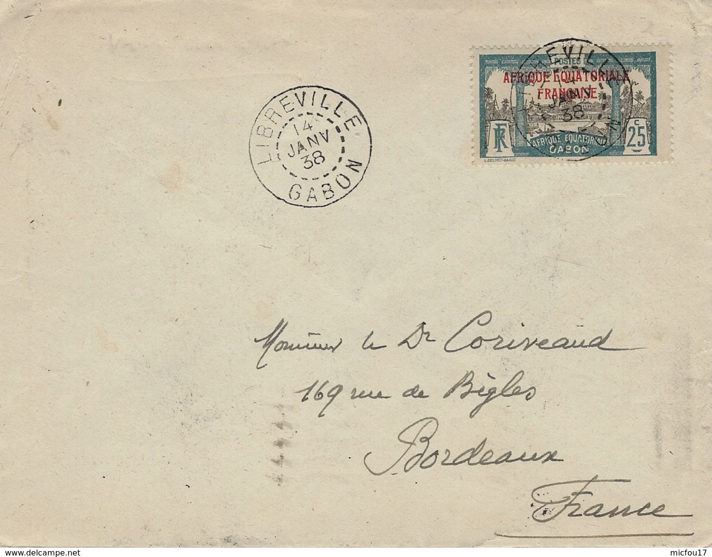 1938- Lettre De LIBREVILLE Affr. à 25 C  Pour La France ( Au Dos,Superbes Tampons  PUB ) - Autres & Non Classés
