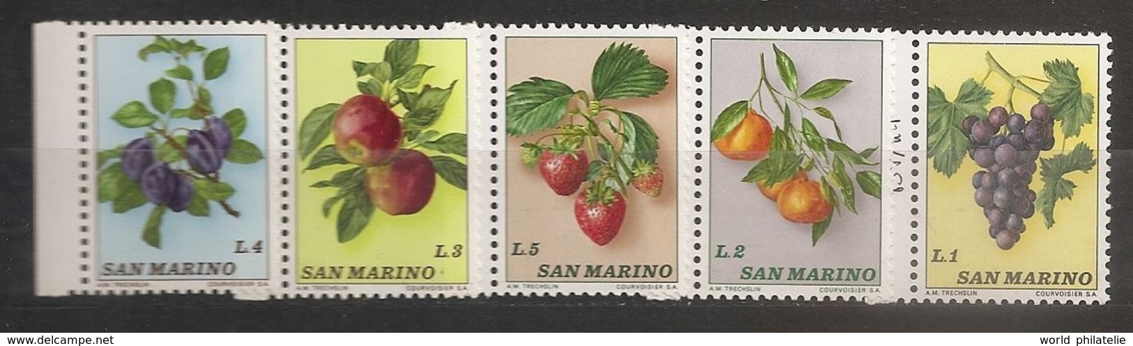 Saint-Marin 1973 N° 837 / 41 Inc ** Fruits, Raisin, Vin, Vigne, Mandarine, Pomme, Prune, Fraise, Fraisier, Prunier - Unused Stamps