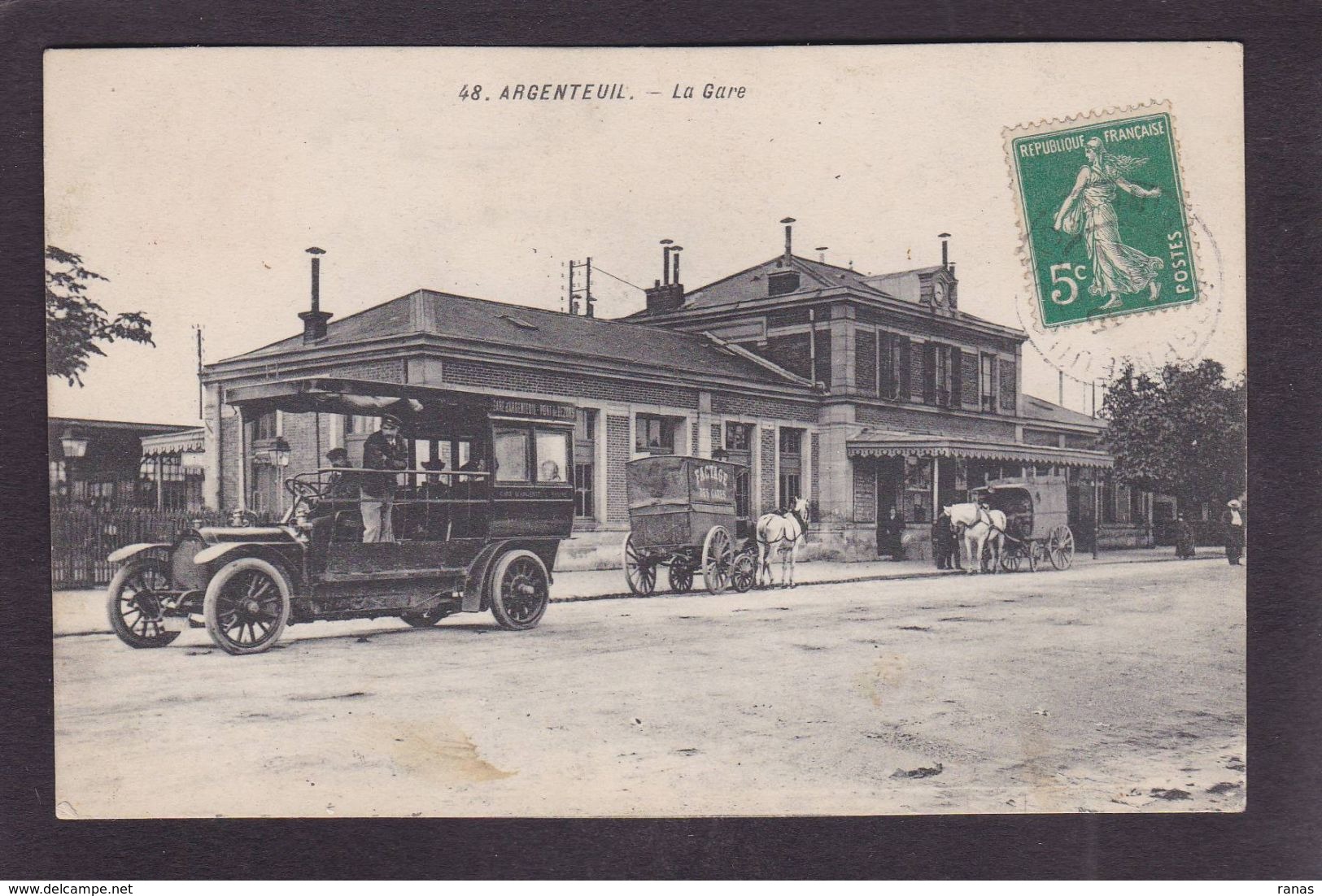 CPA Val D'Oise 95 Argenteuil La Gare Autocar Courrier Circulé - Argenteuil