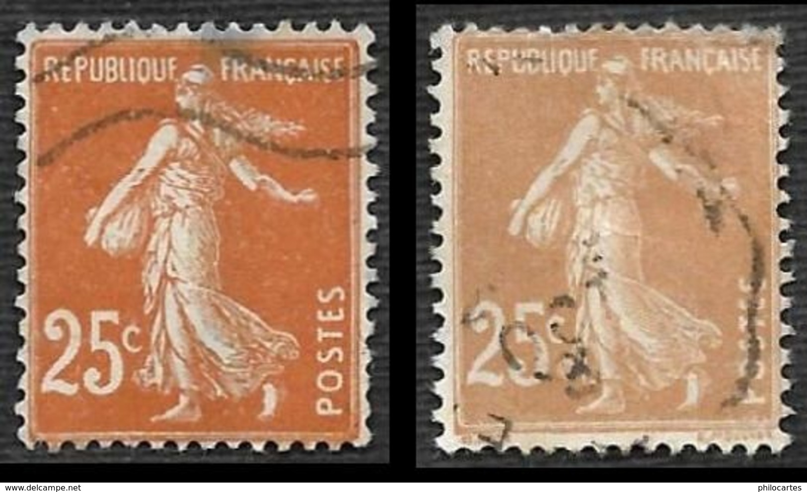 FRANCE 1924 - YT 135 - Semeuse 25c -  2 Nuances - Oblitérés - Usati