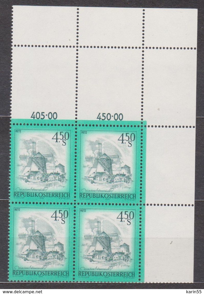 1976 , Mi 1519 ** (2) -  4er Block Postfrisch - Freimarke : Schönes Österreich - Windmühle Aus Retz / Niederösterreich - Ungebraucht