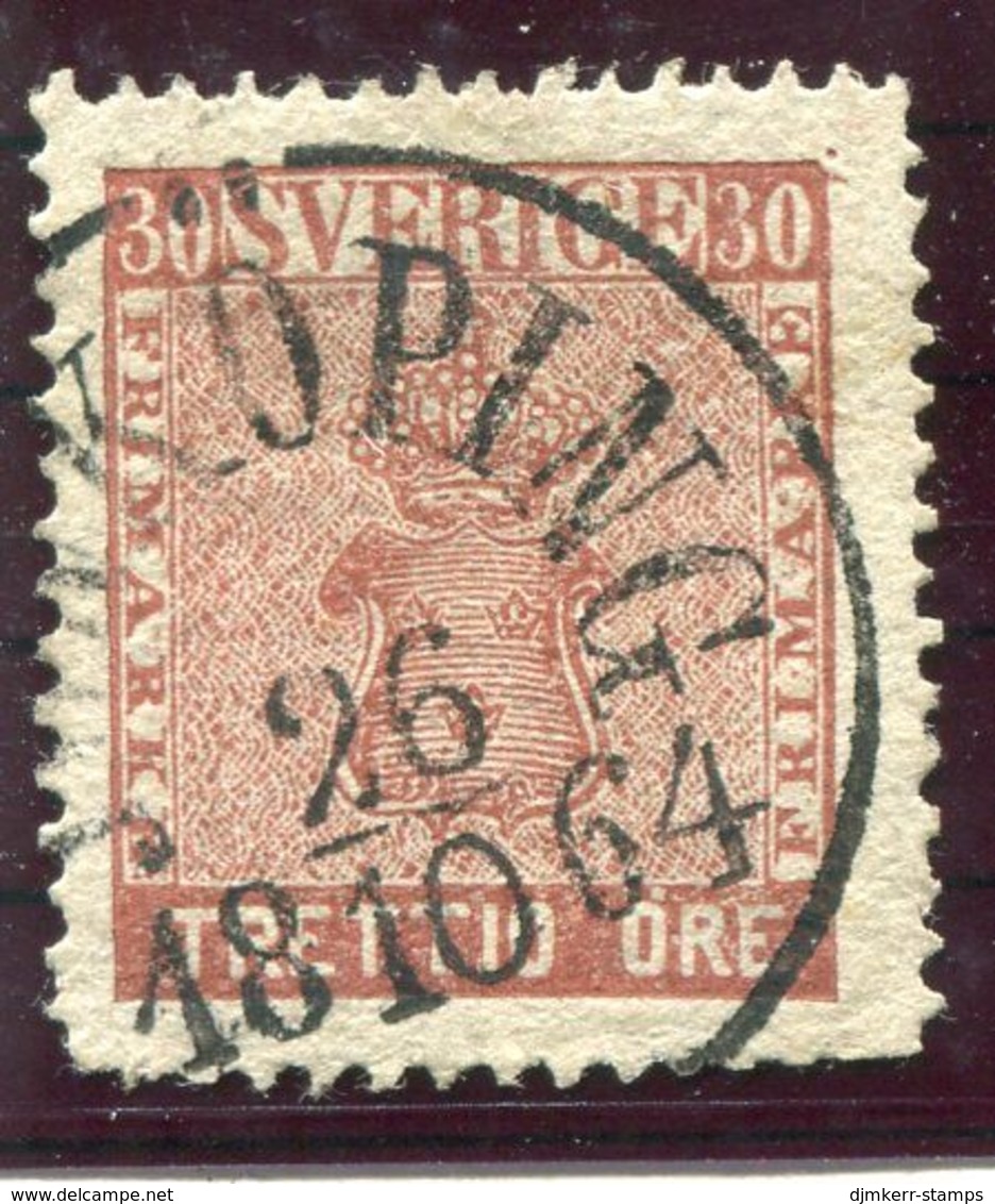 SWEDEN 1858 30 öre Red-brown, Fine Used. SG 10, Michel 11a - Usati
