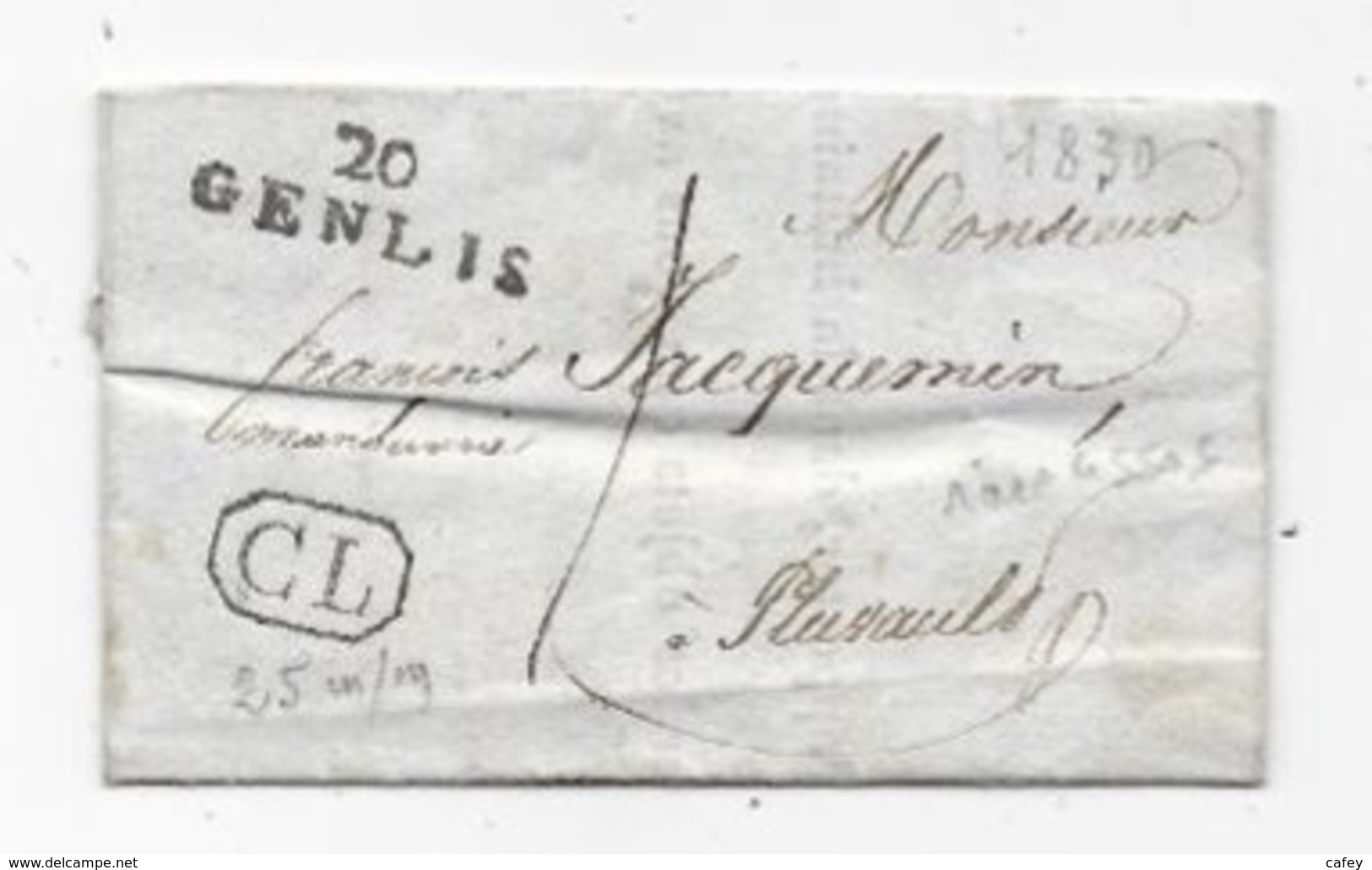 Département De COTE D'OR Marque Postale 20 / GENLIS Et  Griffe CL Sur Lettre Locale De Longecourt 1830 - 1801-1848: Precursors XIX