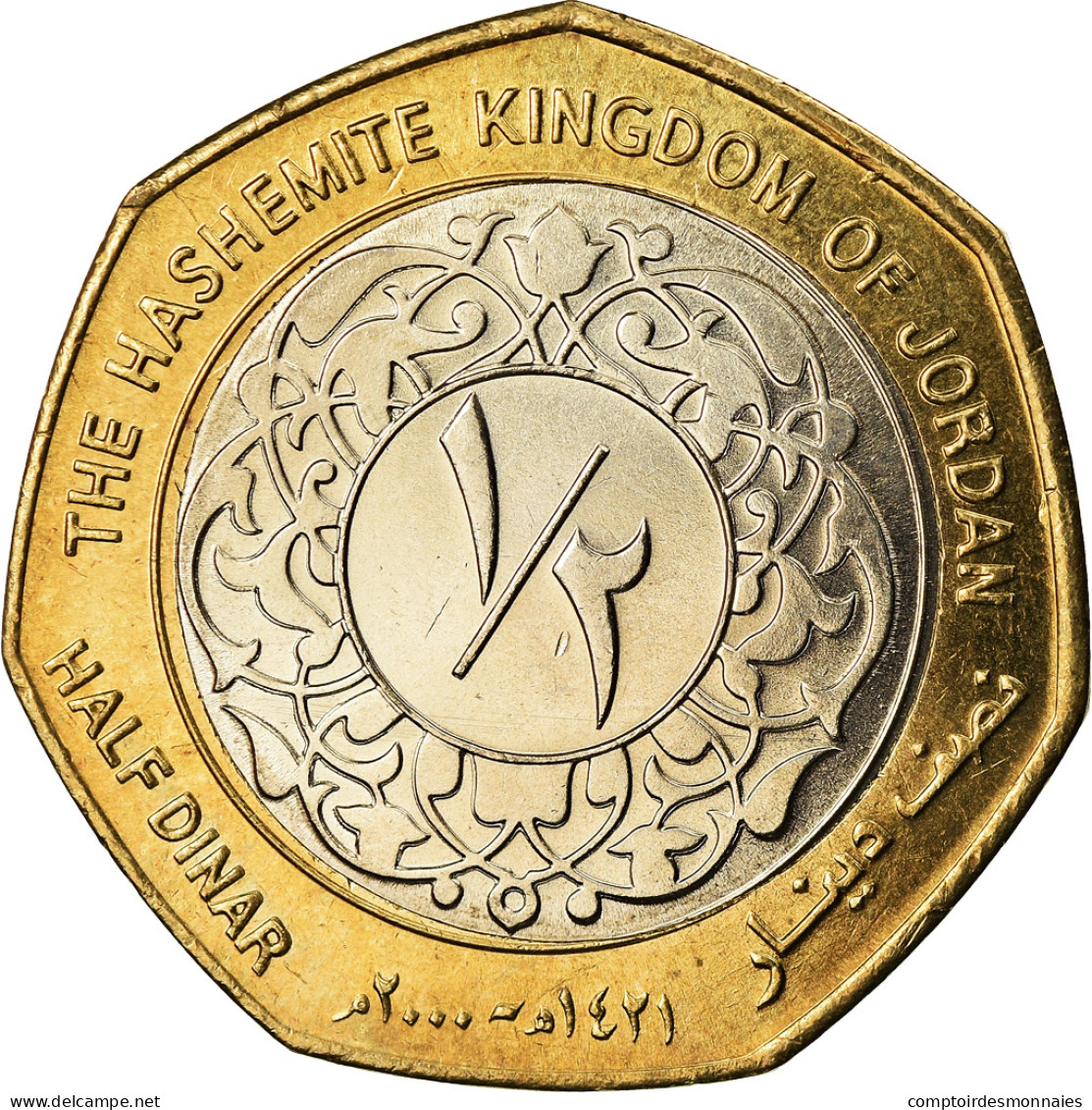 Monnaie, Jordan, Abdullah II, 1/2 Dinar, 2000, SPL+, Bi-Metallic, KM:79 - Jordanien