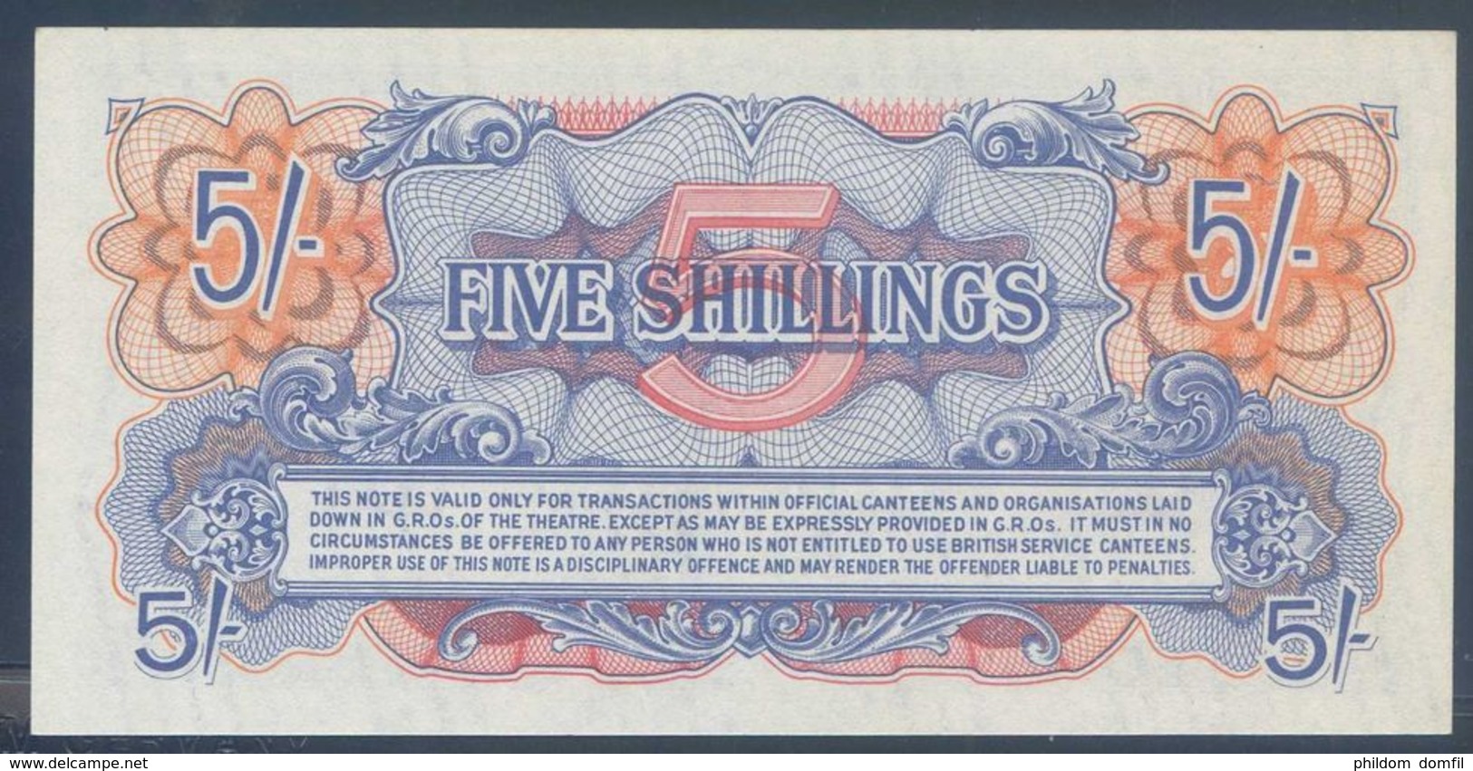 Ref. 4182-4685 - BIN GREAT BRITAIN . 1948. BRITISH ARMED FORCES SPECIAL VOUCHERS 5 SHILLINGS 1948 - British Troepen & Speciale Documenten