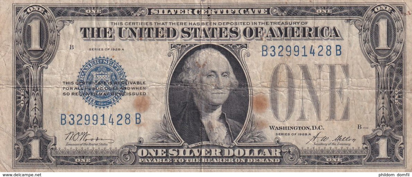 Ref. 1613-2036 - BIN UNITED STATES . 1928. 1928 $1 SILVER CERTIFICATE ONE DOLLAR CURRENCY FUNNY BACK - Silver Certificates - Títulos Plata (1878-1923)