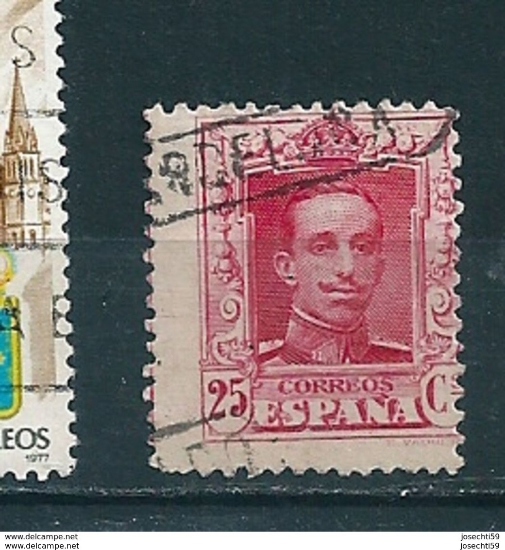 N° 279 Alphonse XIII 25c Timbre Oblitéré Espagne 1922/1930 Piquage à Cheval - Variedades & Curiosidades