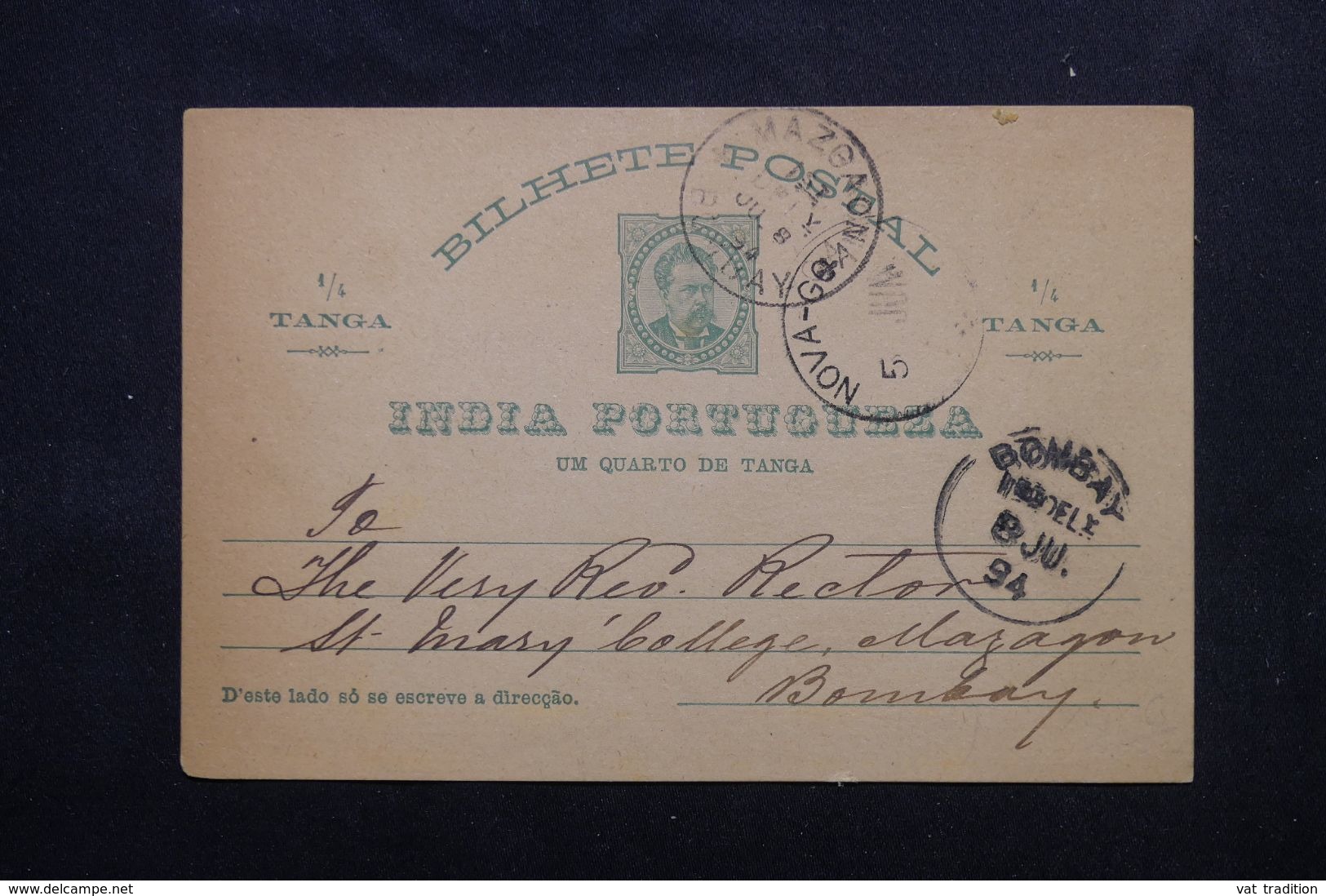 INDE PORTUGAISE - Entier Postal De Panjim Pour Bombay En 1894 - L 62644 - Inde Portugaise