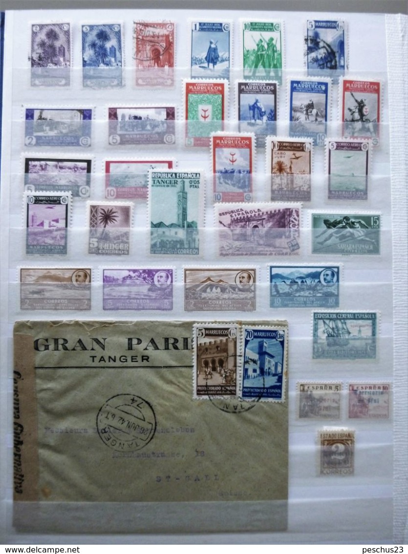 ESPAGNE / MARRUECOS / TANGER / ..... // Lot: 1 Cover 1942 CENSURA MADRID > SWITZERLAND + 30 Stamps (*+used) - Spanisch-Marokko