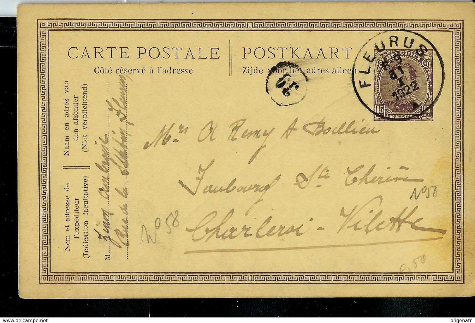 Entier . Obl. FLEURUS 31/01/1931 - Poste Rurale