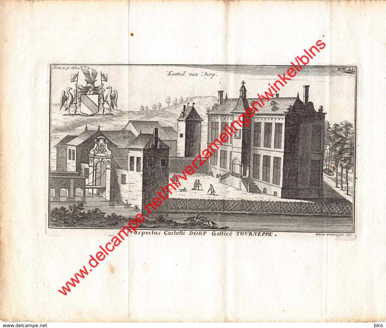 Gravure Kasteel Château Van Dorp - Gravure Uit 1770 - Formaat 26x22cm - Dworp Beersel Tourneppe - Prints & Engravings
