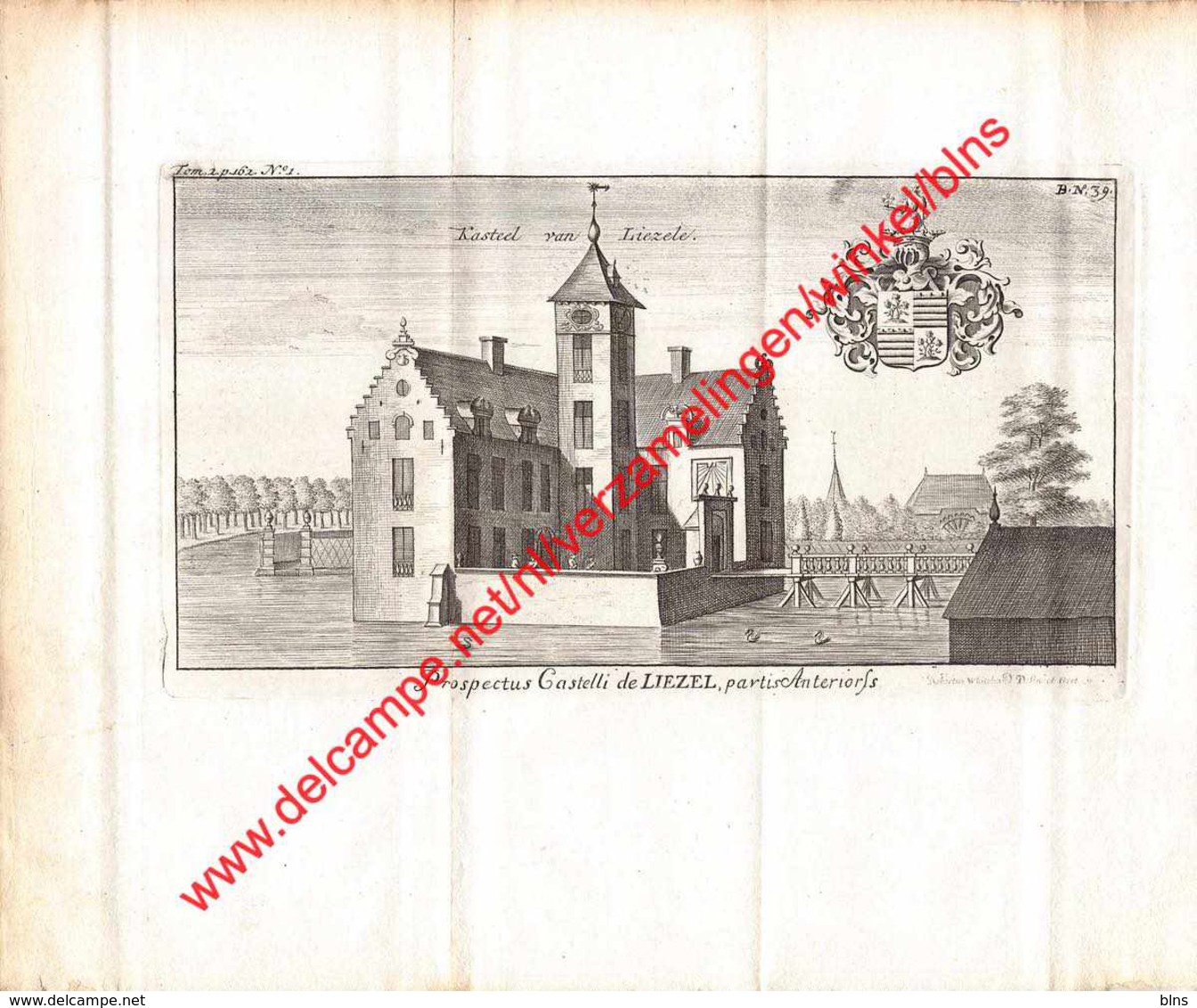 Gravure Kasteel Château Van Liezele - Gravure Uit 1770 - Formaat 26x22cm - Liezel Puurs - Prints & Engravings