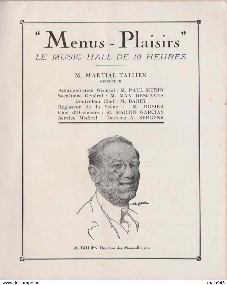 Programme 1930 "MENUS-PLAISIRS" Le MUSIC-HALL De 10 Heures" - Assez Rare ! - Programs