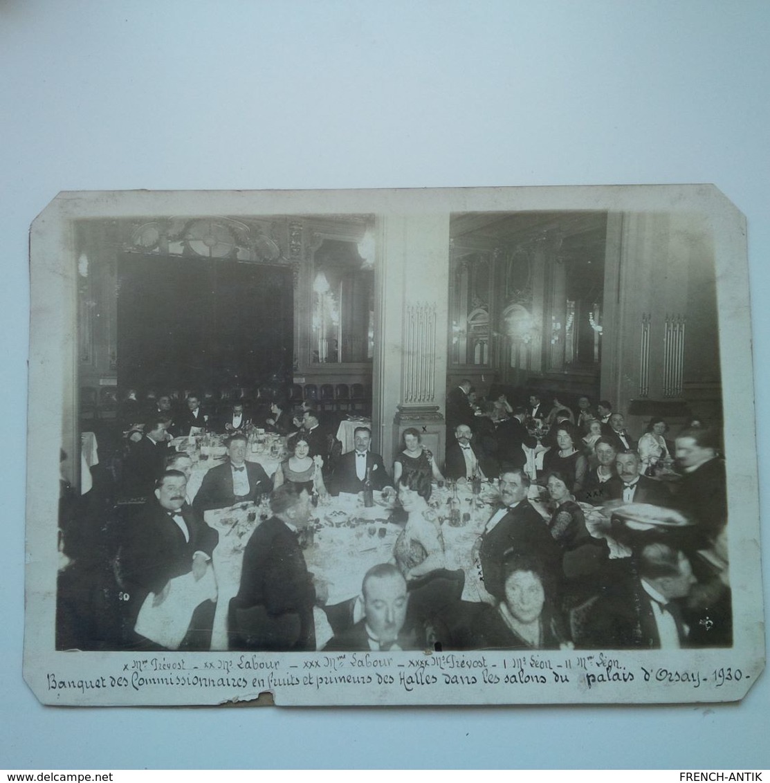 PHOTO PALAIS D ORSAY 1930 BANQUET DES COMMISSIONNAIRES EN FRUITS ET LEGUMES DES HALLES VERSO MARIAGE LABOUR - Autres & Non Classés