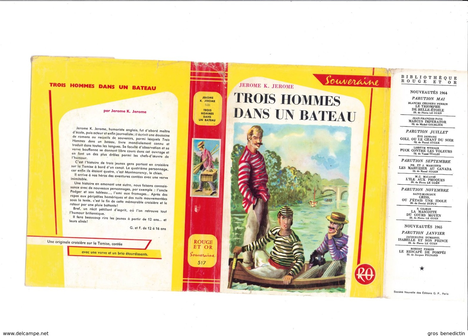 G.P. Rouge Et Or Souveraine N°68 - Jerome K. Jerome - "Trois Hommes Dans Un Bateau" - 1965 - #Ben&Souv&Div - Bibliothèque Rouge Et Or