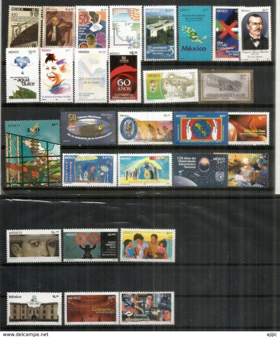 Année 2003.  29 Timbres  Neufs ** Base Ball, Frères Wright,eau Douce,Observatoire Astronautique,etc - Mexique