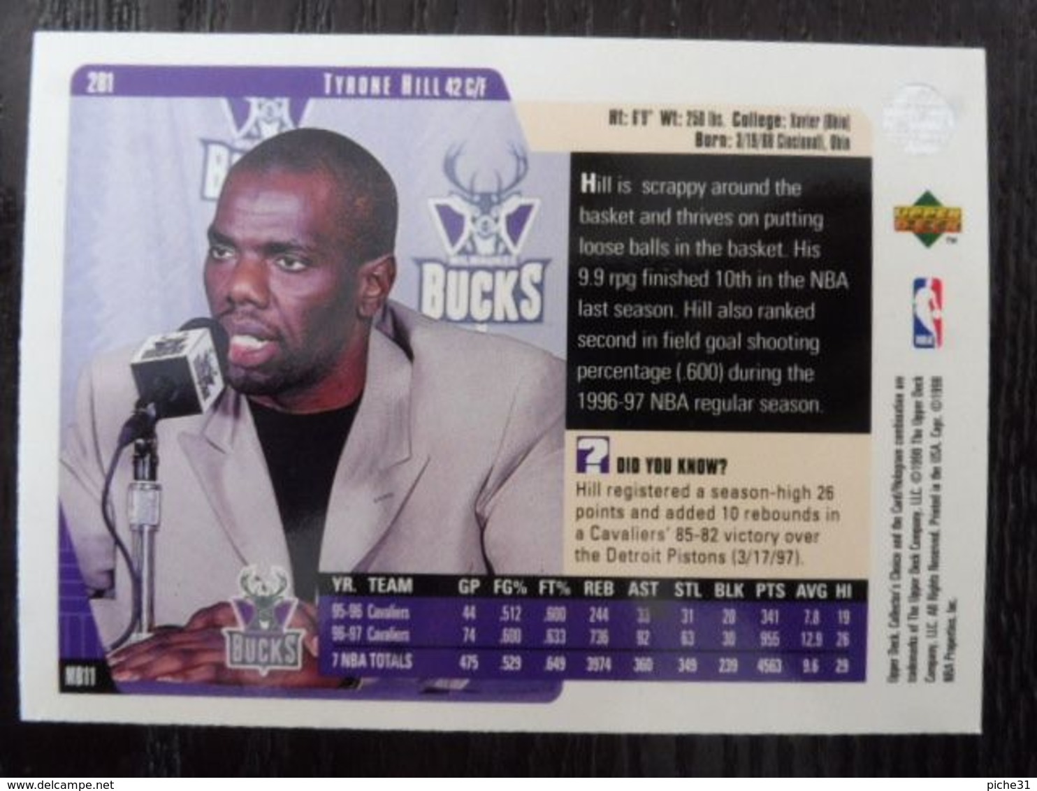 NBA - UPPER DECK 1997 - BUCKS - TYRONE HILL - 1990-1999