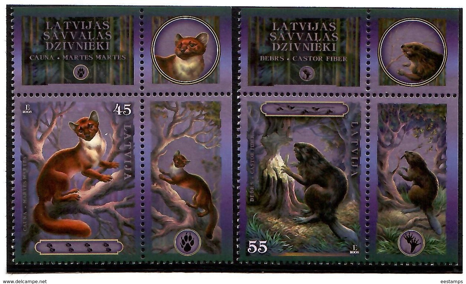 Latvia 2008 . Fauna 2008 (Marten, Beaver). 2v: 45 ,55.   Michel # 743-44 - Lettland