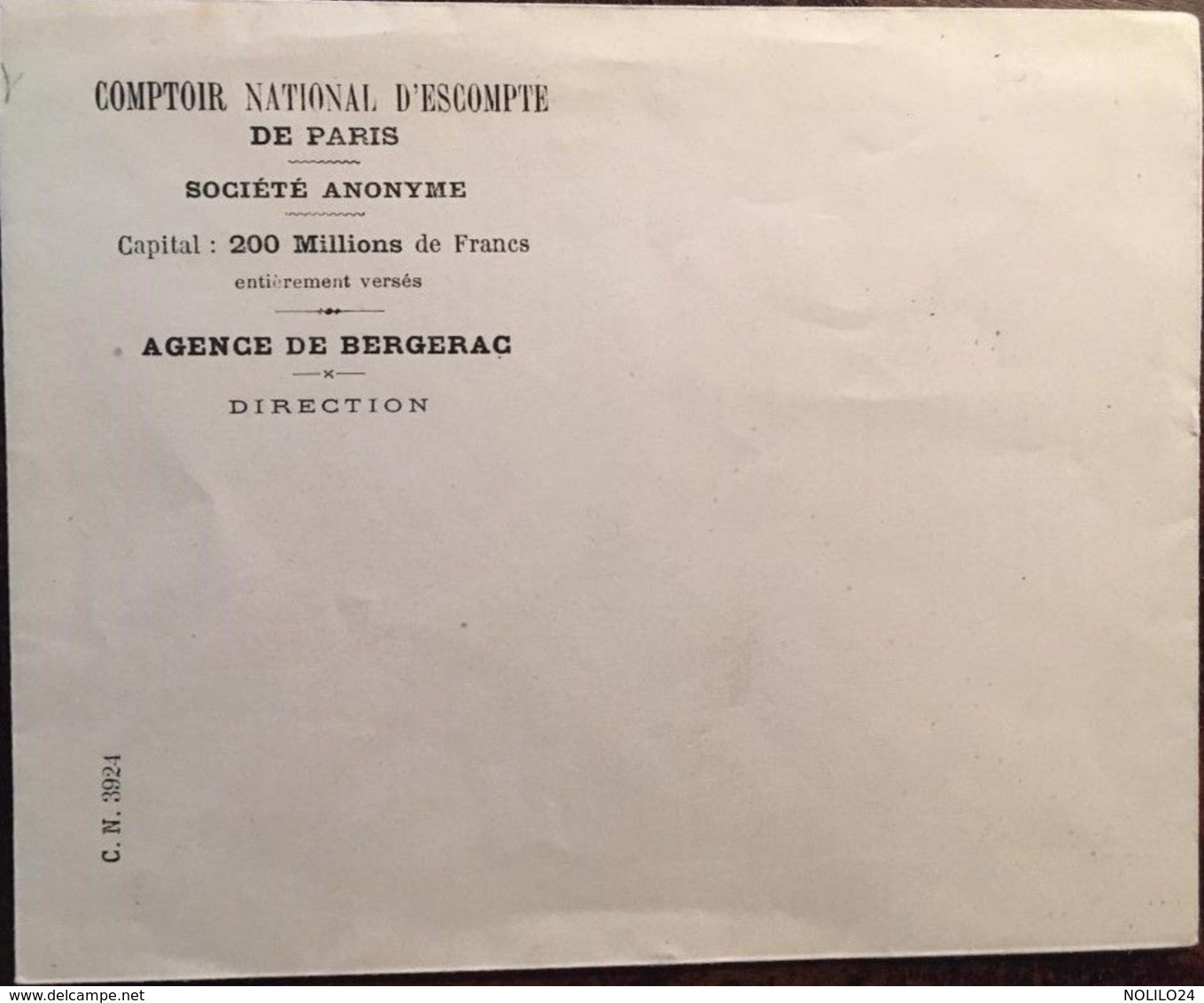 Enveloppe Vierge à Entête, Comptoir National D'Escompte De Paris, Agence De BERGERAC - 24- Dordogne - Bank & Insurance