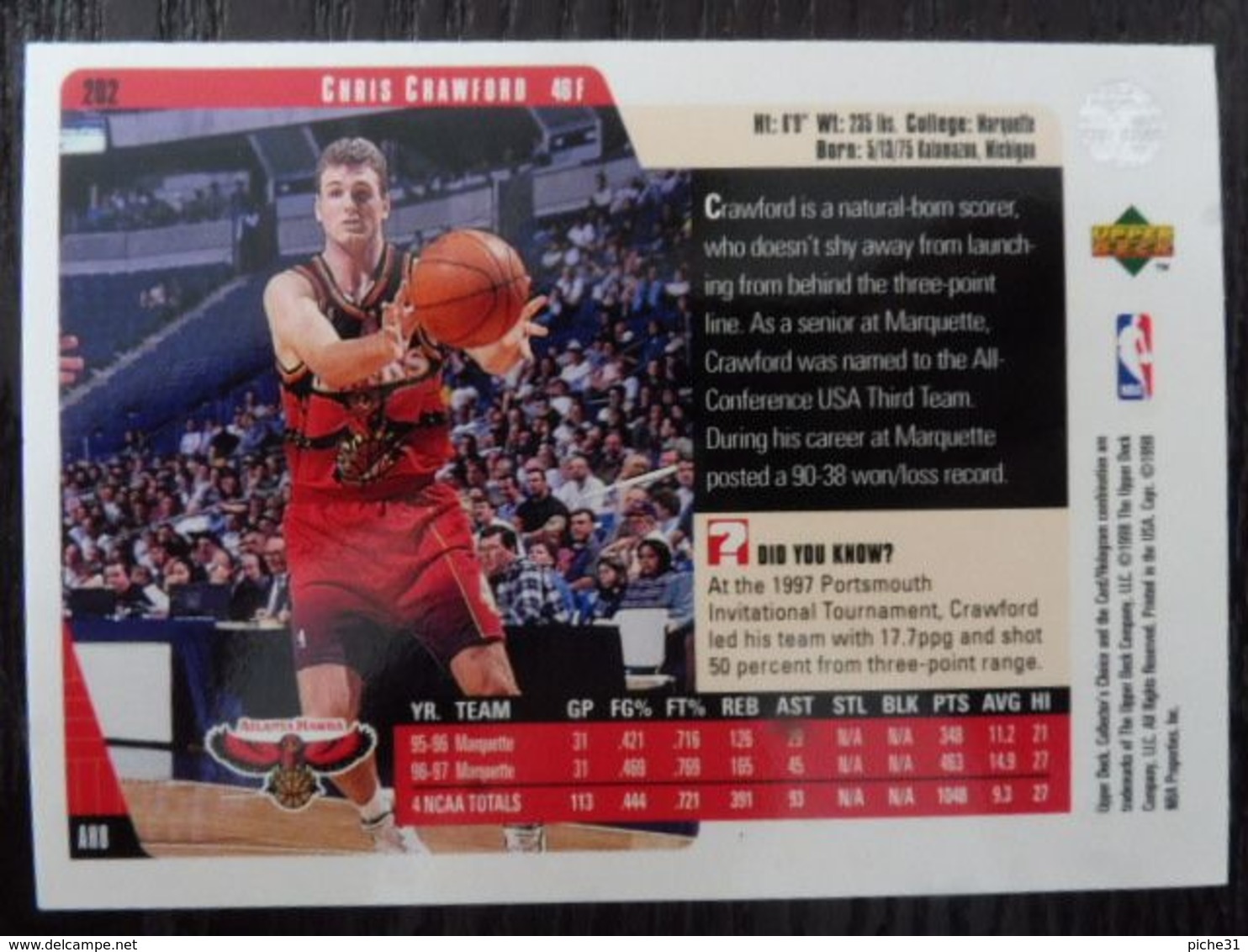 NBA - UPPER DECK 1997 - HAWKS - CHRIS CRAWFORD - 1990-1999