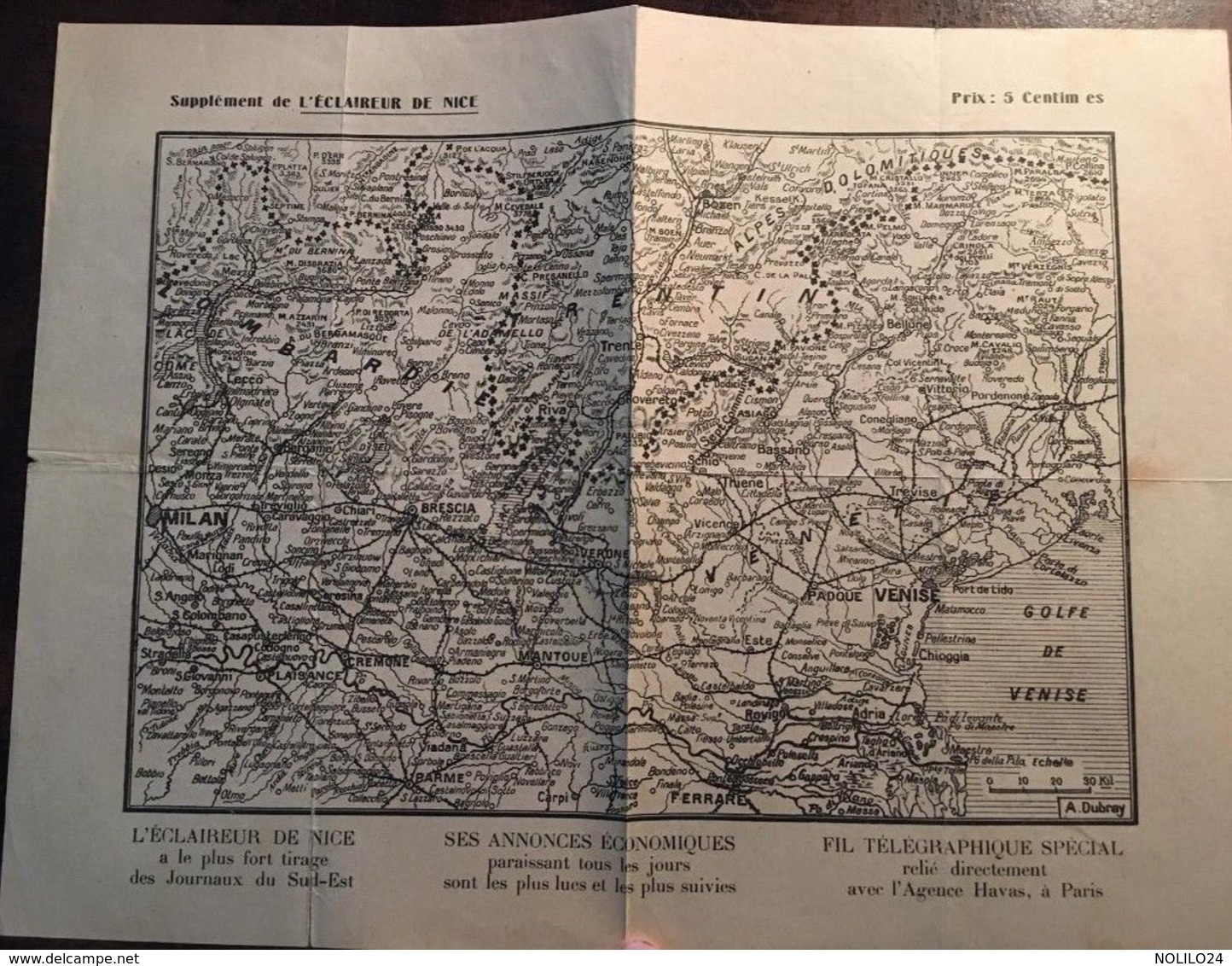 Supplément De L'Eclaireur De Nice - Plan-Carte Lombardie Et Venetie (Italie)- Journal, 06, Nice, Alpes Maritimes - Autres & Non Classés