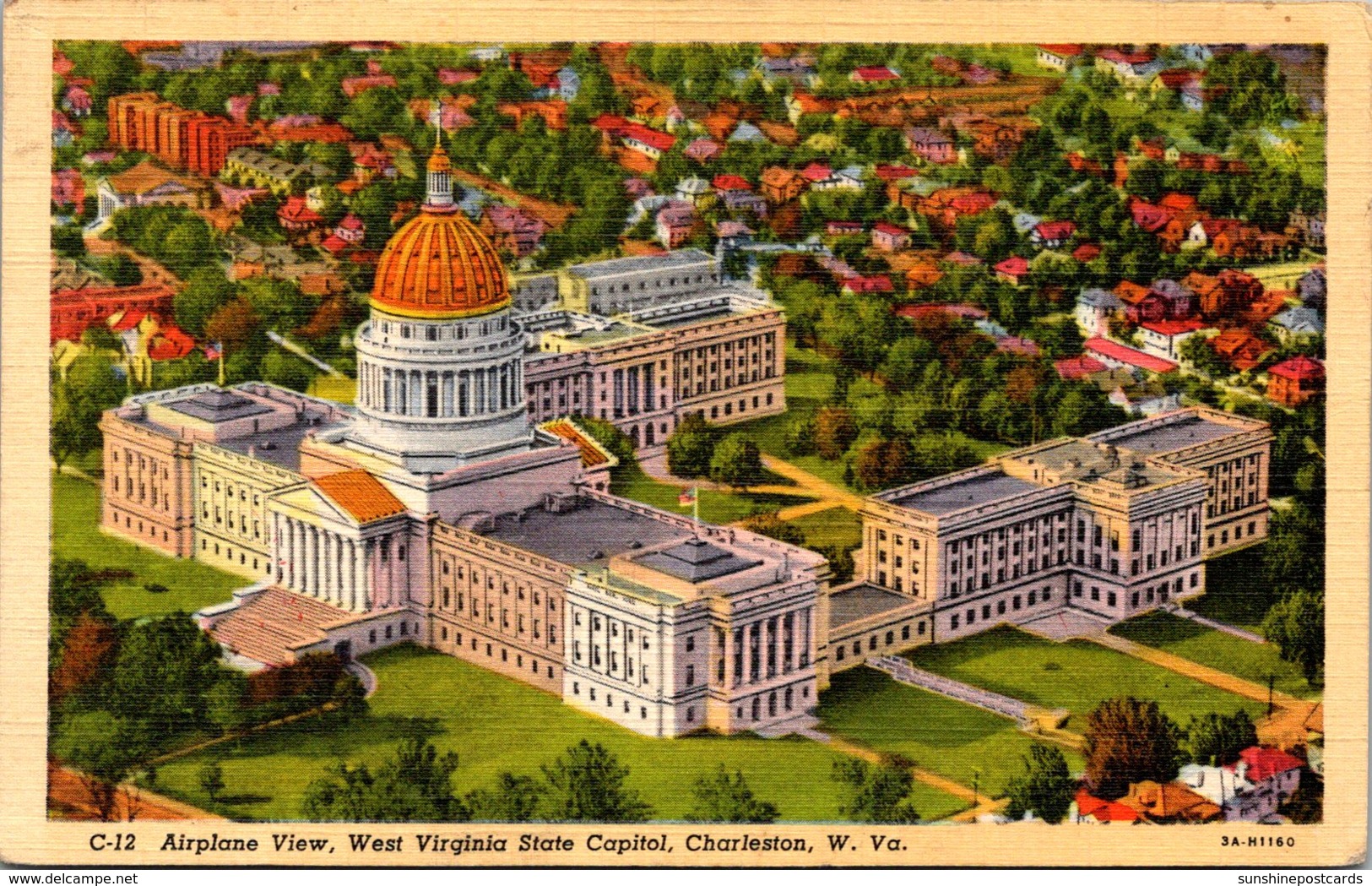 West Virginia Charleston Airplane View State Capitol Building 1946 Curteich - Charleston