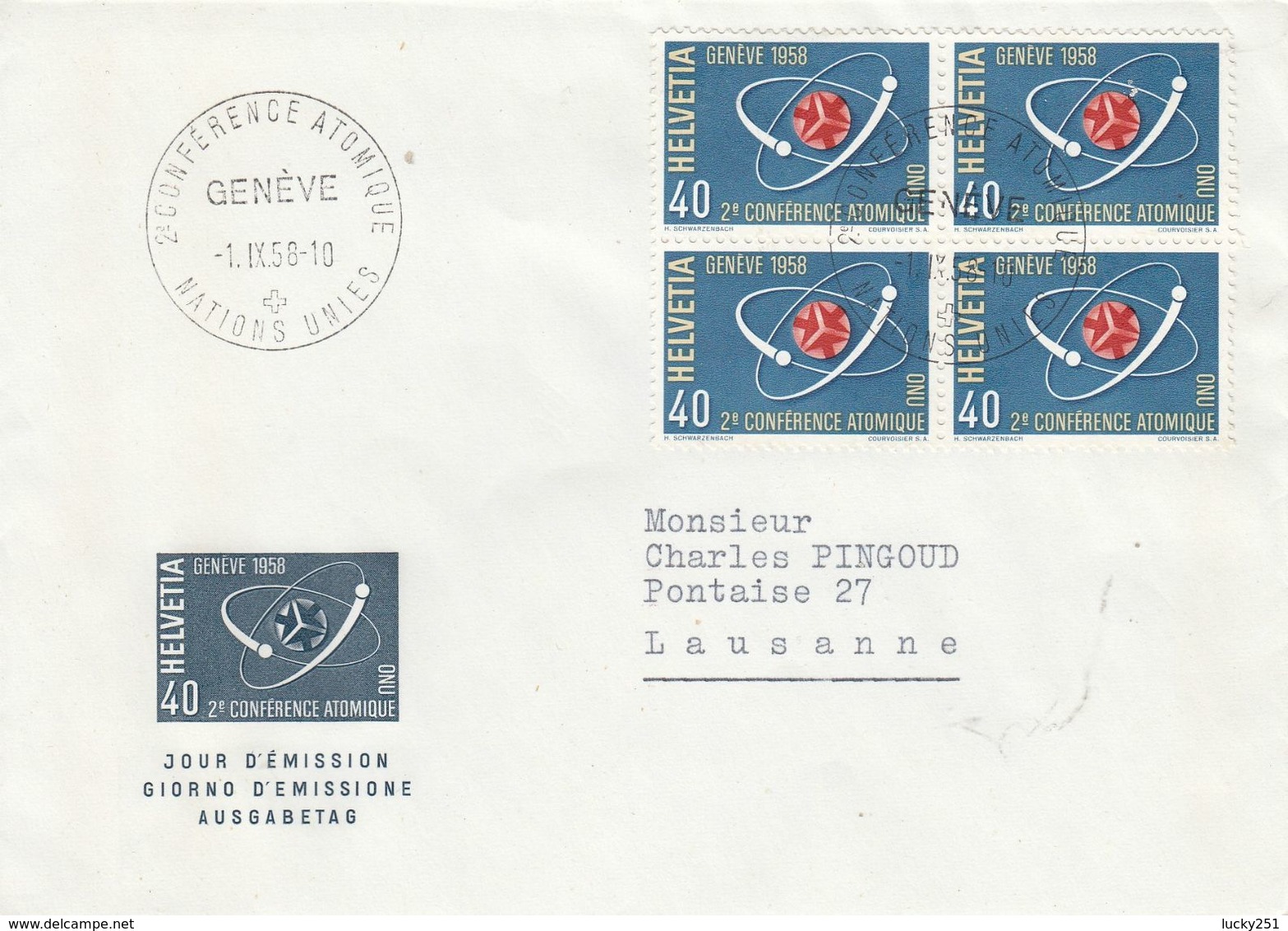 Suisse - 01/09/1958 - Lettre Pour Lausanne - Conférence Atomique - Briefe U. Dokumente