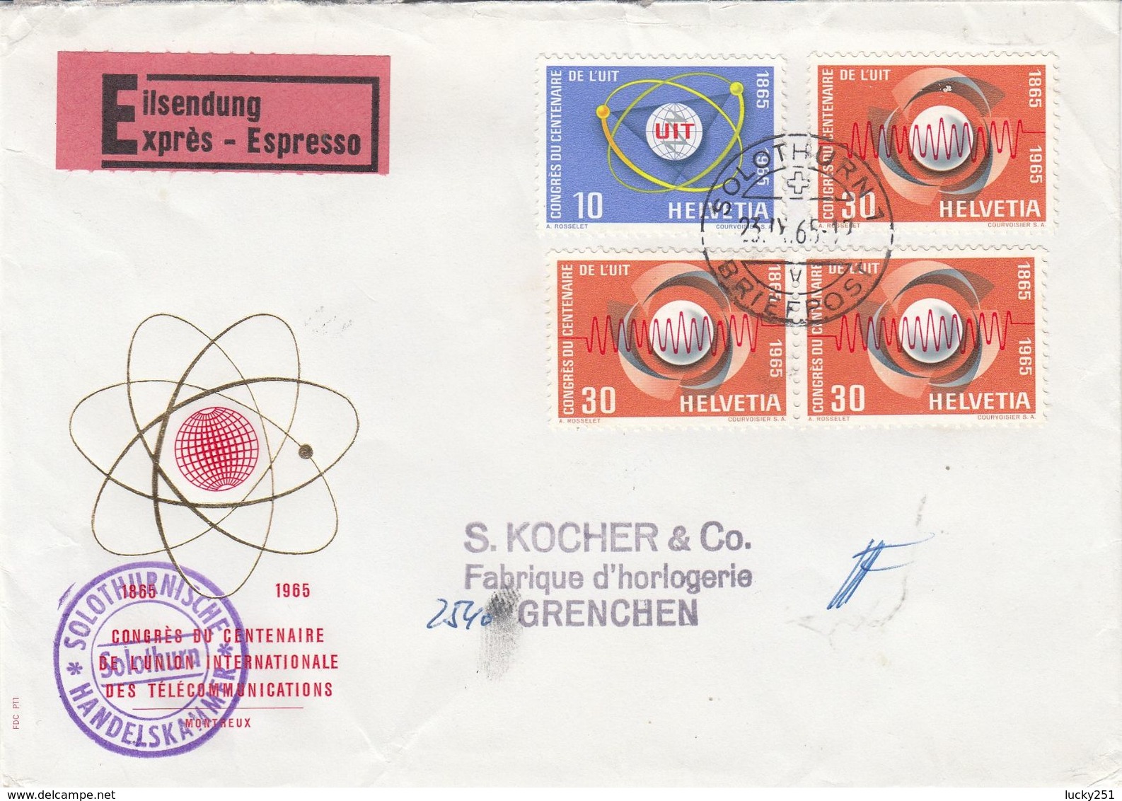 Suisse - 23/09/1965 - Lettre Pour Genchen - Timbres Pour Le Congrès UIT - Briefe U. Dokumente