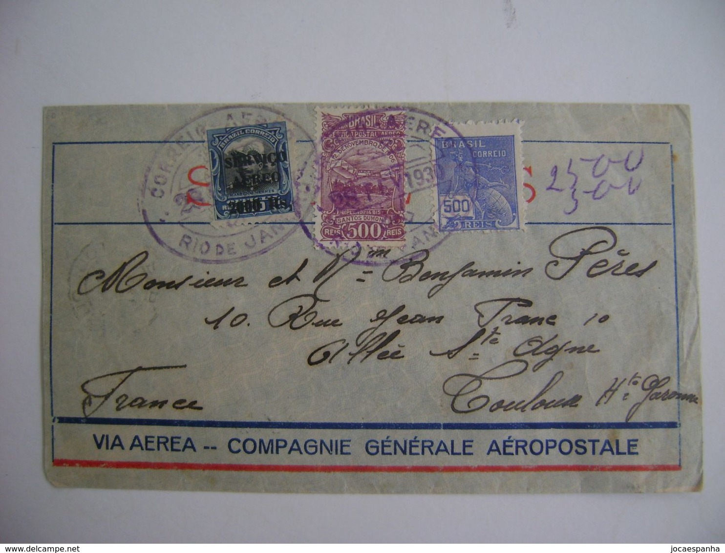 BRAZIL / BRASIL - LETTER SENT FROM RIO DE JANEIRO TO TOULOUSE (FRANCE) IN 1930 "AEROPOSTALE" IN THE STATE - Cartas & Documentos