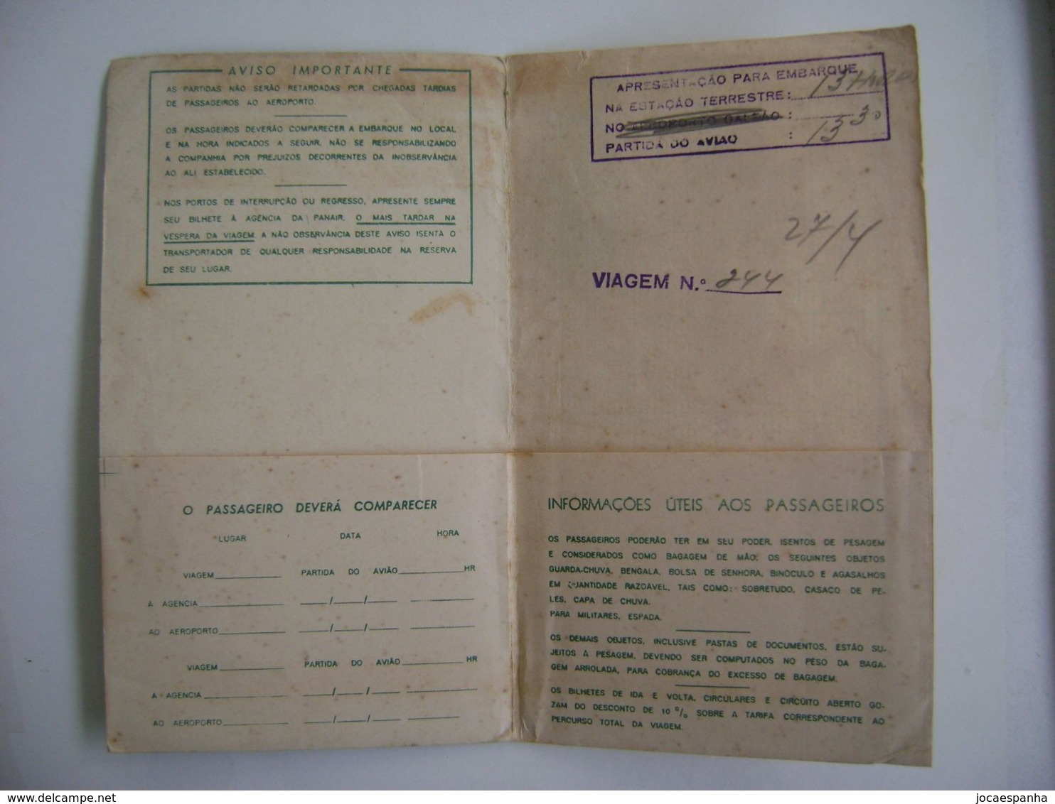 PANAIR DO BRASIL (BRAZIL), PASSAGE + EXCESS LUGGAGE TICKET + FOLDER , AIRPLANE CONSTELLATION IN THE STATE - Welt