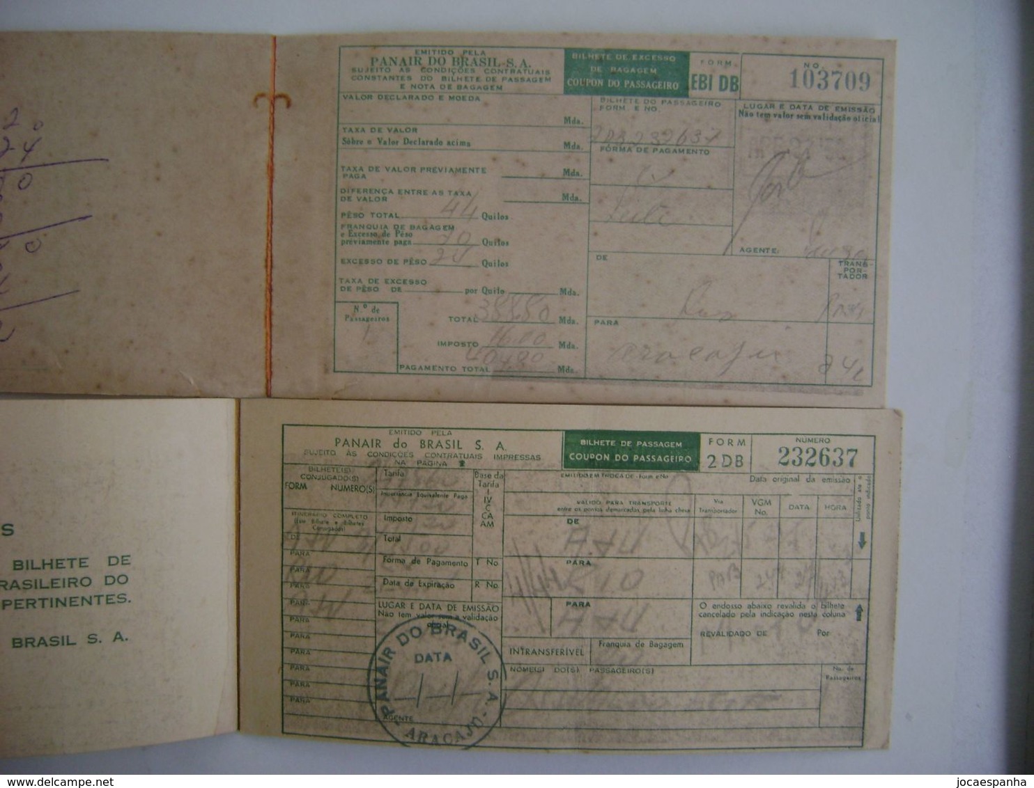 PANAIR DO BRASIL (BRAZIL), PASSAGE + EXCESS LUGGAGE TICKET + FOLDER , AIRPLANE CONSTELLATION IN THE STATE - Wereld